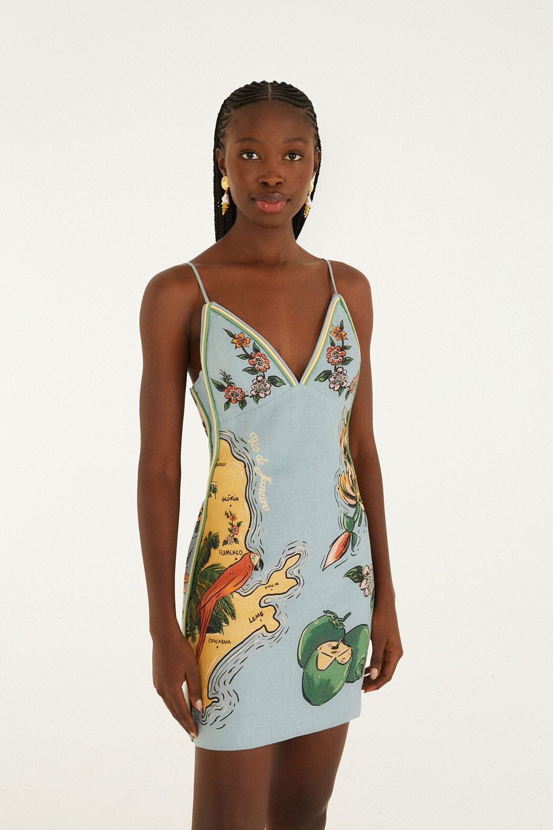 FARM Rio Shop Blue Beaches Path Ballon Mini Dress