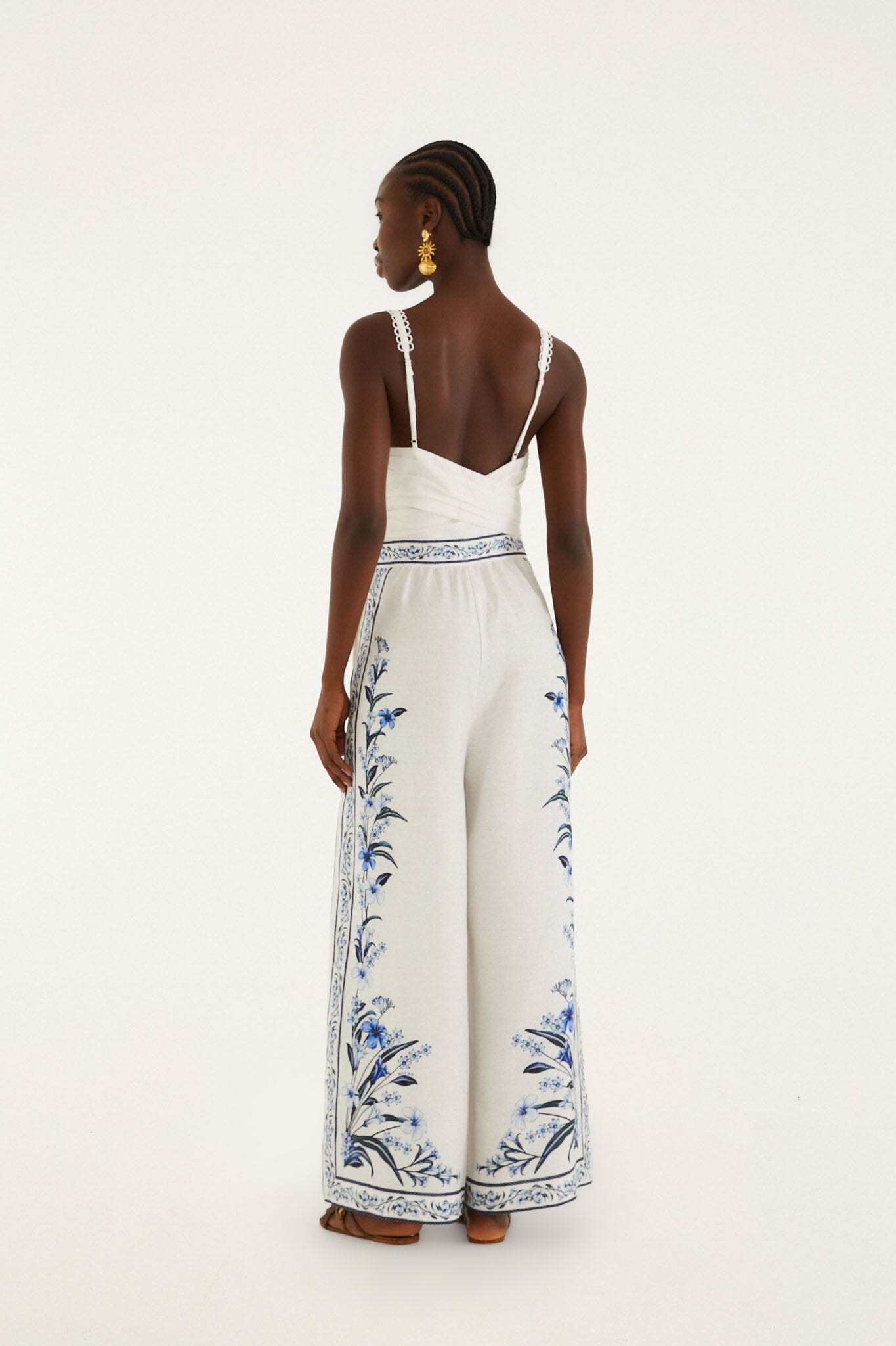 FARM Rio Shop Off-White Flowers Arch Euroflax Premium Linen Maxi Jumpsuit