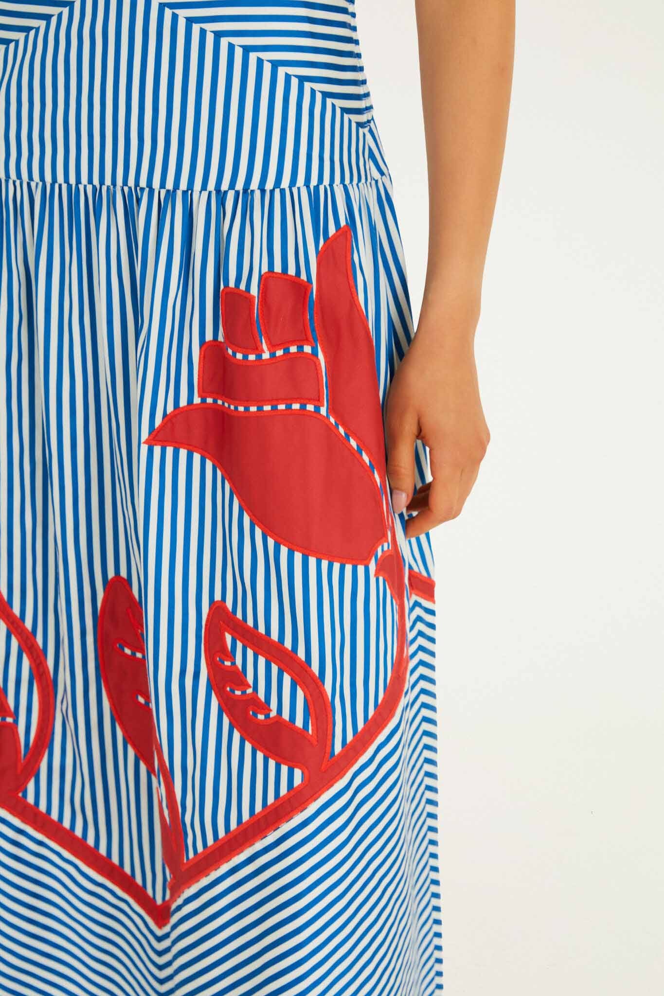 FARM Rio Shop Blue Sky Stripes Sleeveless Midi Dress