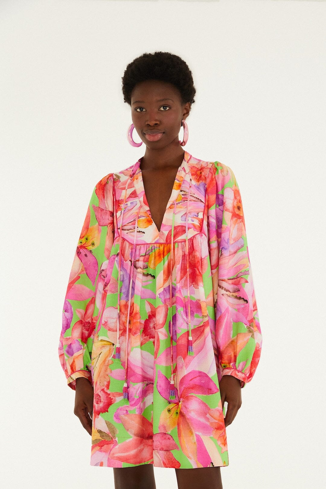 FARM Rio Shop Multicolor Artsy Flora Lenzing Ecovero Euroflax Mini Dress