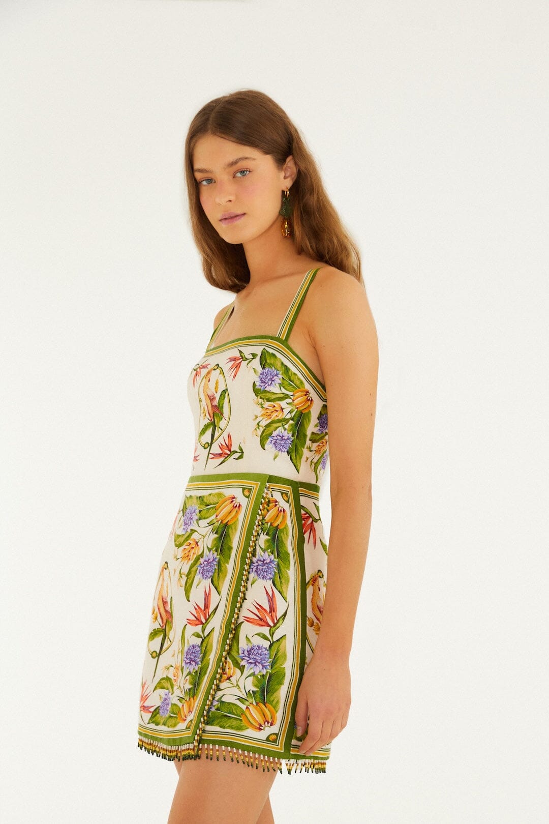 FARM Rio Shop Sand Tropical Scarf Euroflax Premium Linen Sleeveless Mini Dress
