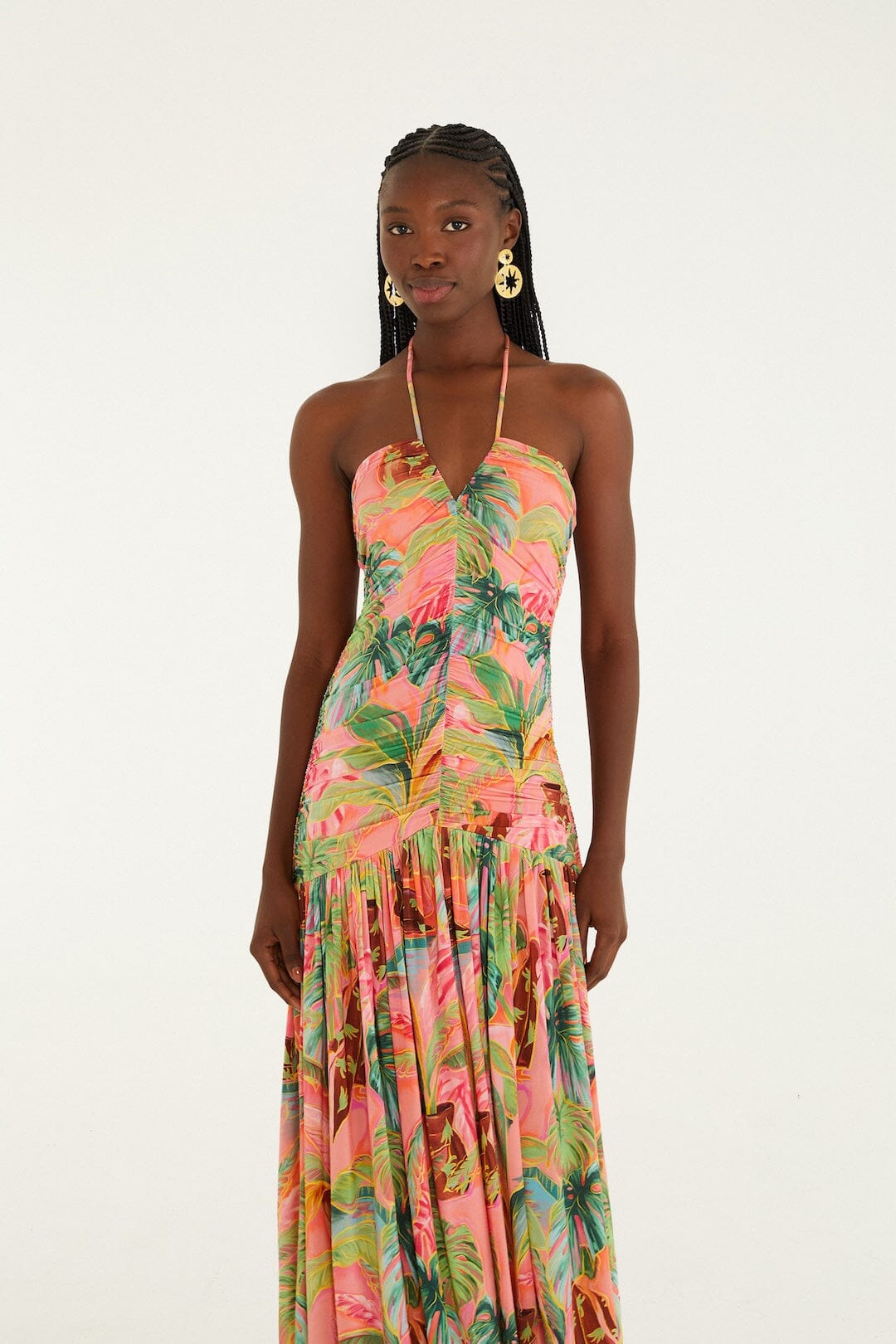 FARM Rio Shop Soft Pink Pool Time Ruched Sleeveless Midi Dress