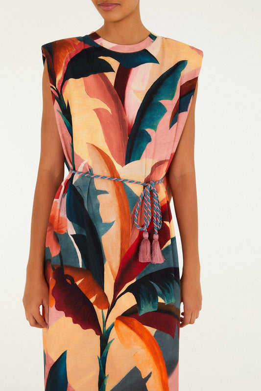 FARM Rio Shop Multicolor Atlantic Rainforest Organic Cotton T-Shirt Midi Dress