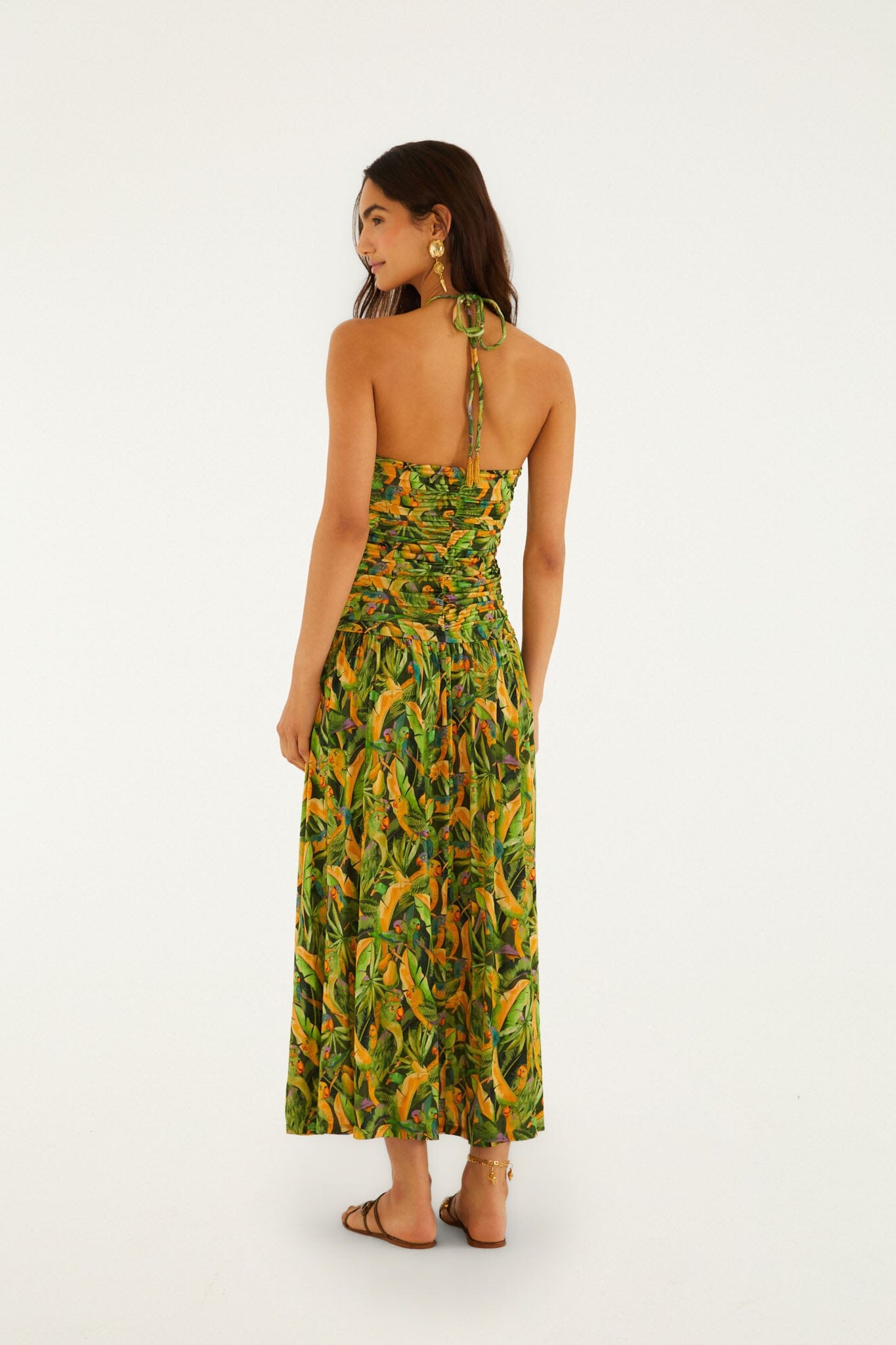 FARM Rio Shop Forest Green Parrots Maxi Dress