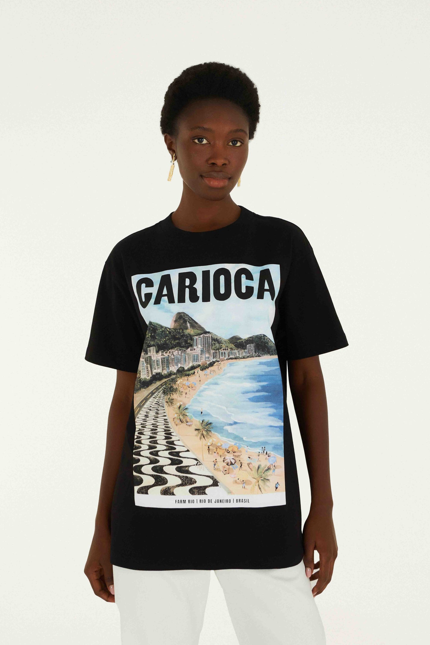 FARM Rio Shop Black Landscape Carioca Organic Cotton Relaxed T-Shirt