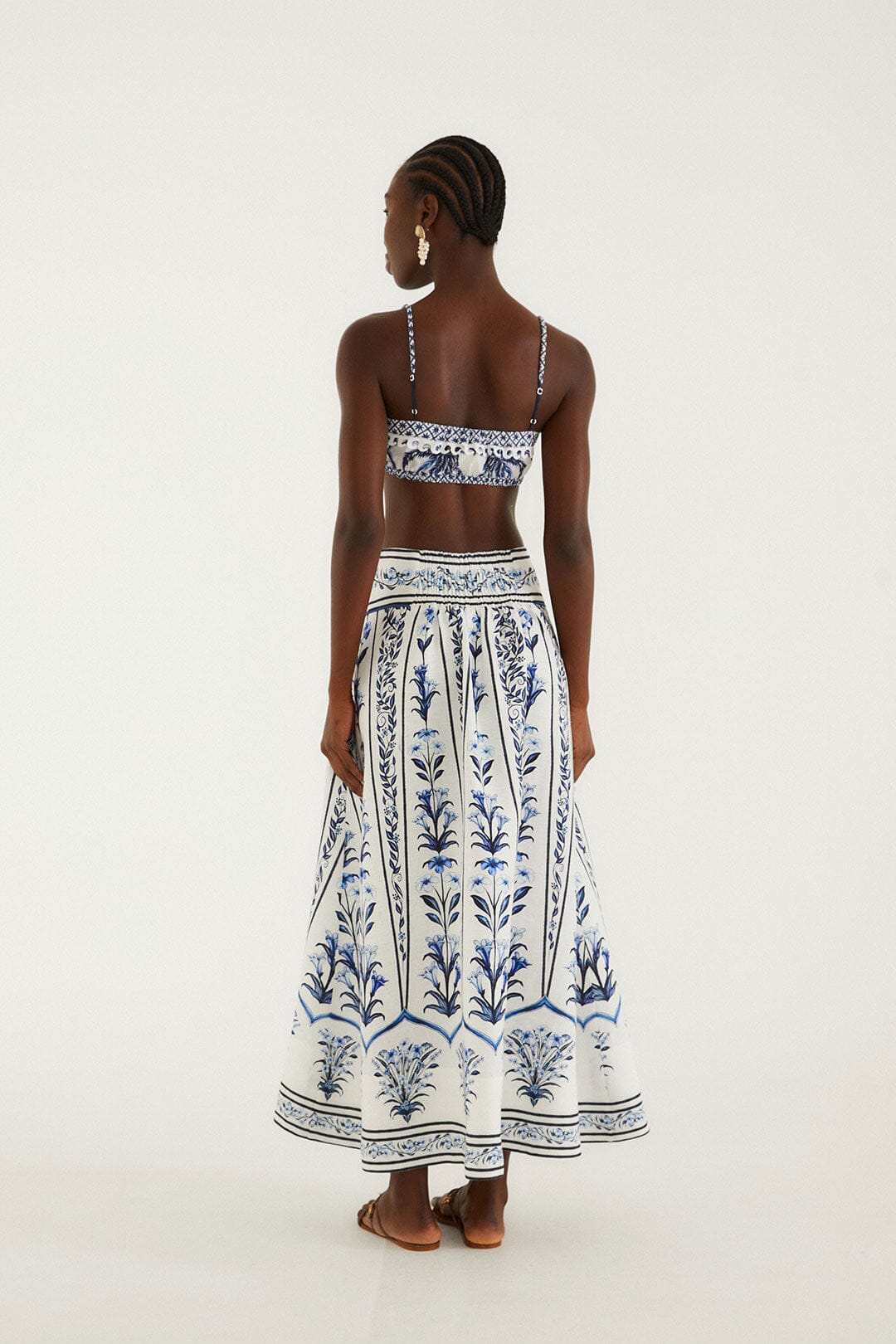 FARM Rio Shop Off-White Flowers Arch Euroflax Premium Linen Maxi Skirt