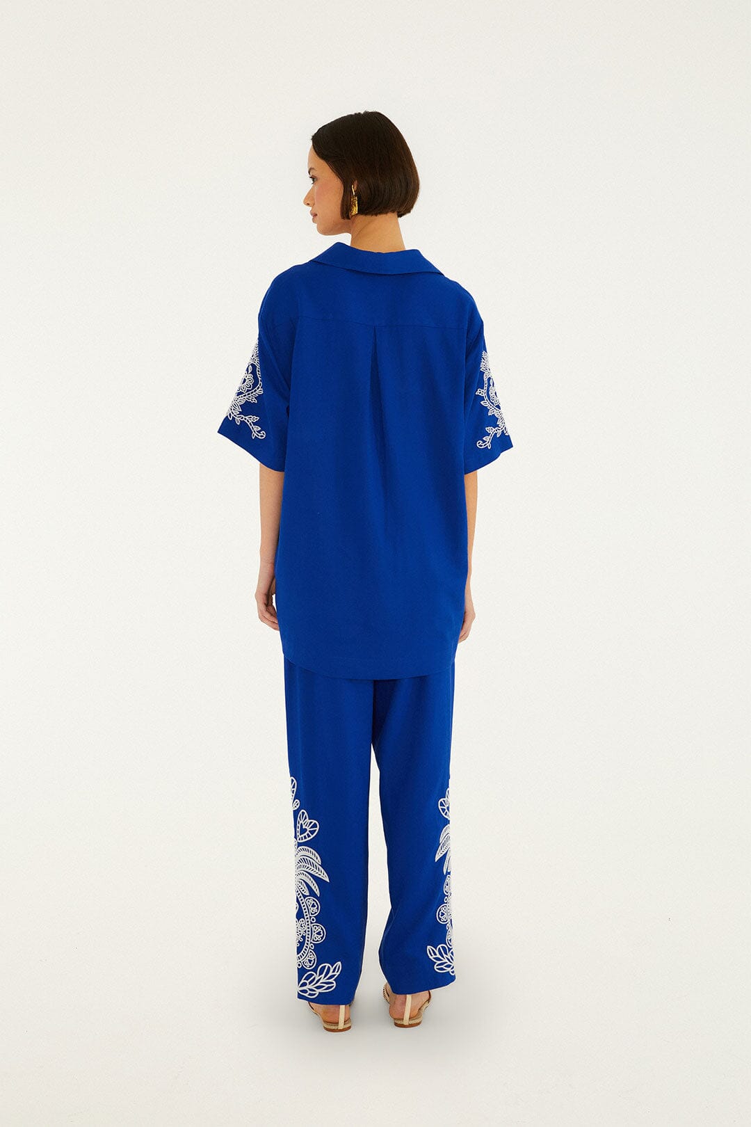 FARM Rio Shop Blue Romantic Embroidered Lenzing Ecovero Euroflax Pants