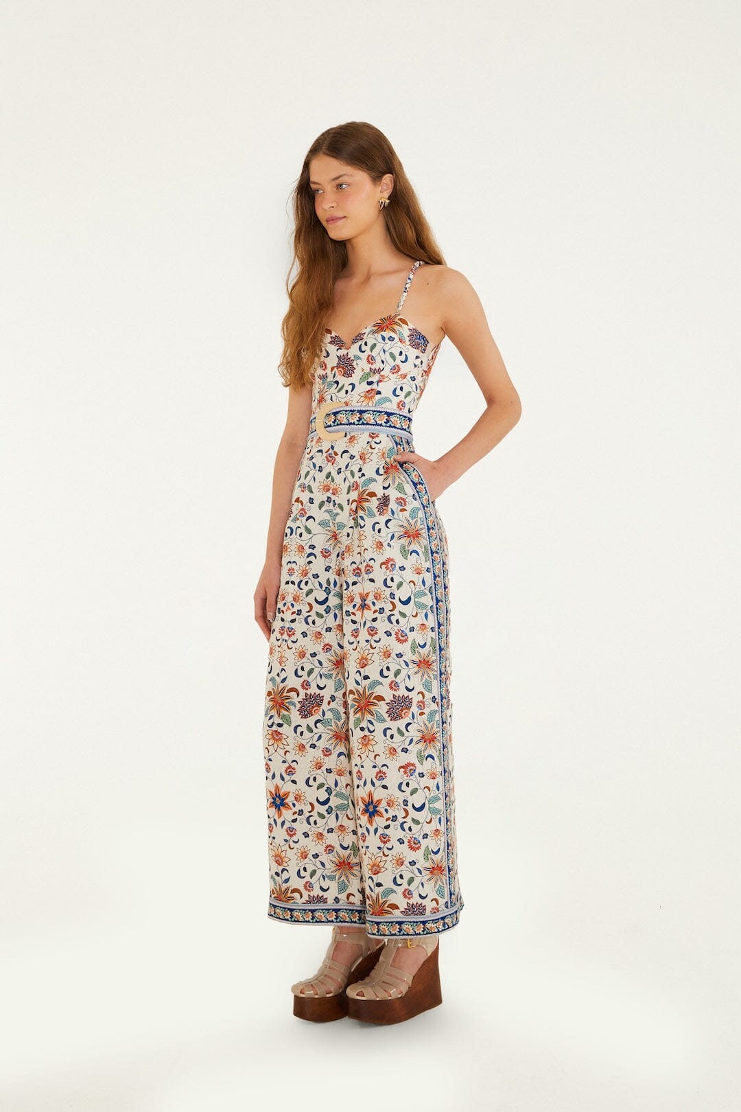 FARM Rio Shop Soft Pink Floral Delhi Tapestry Belted Jumpsuit