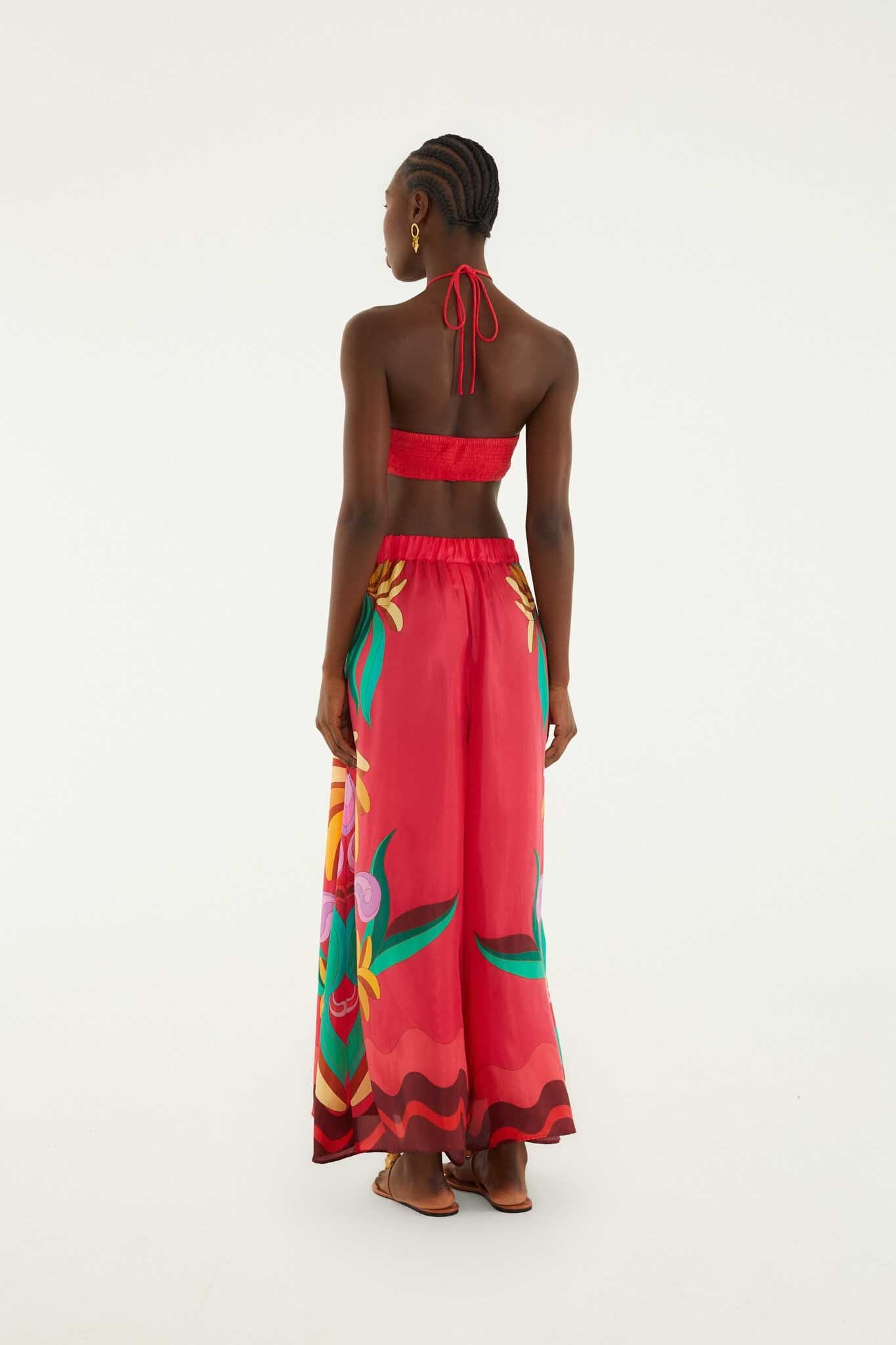 FARM Rio Shop Multicolor Nature Beaded Tasssels Wide-Leg Pants