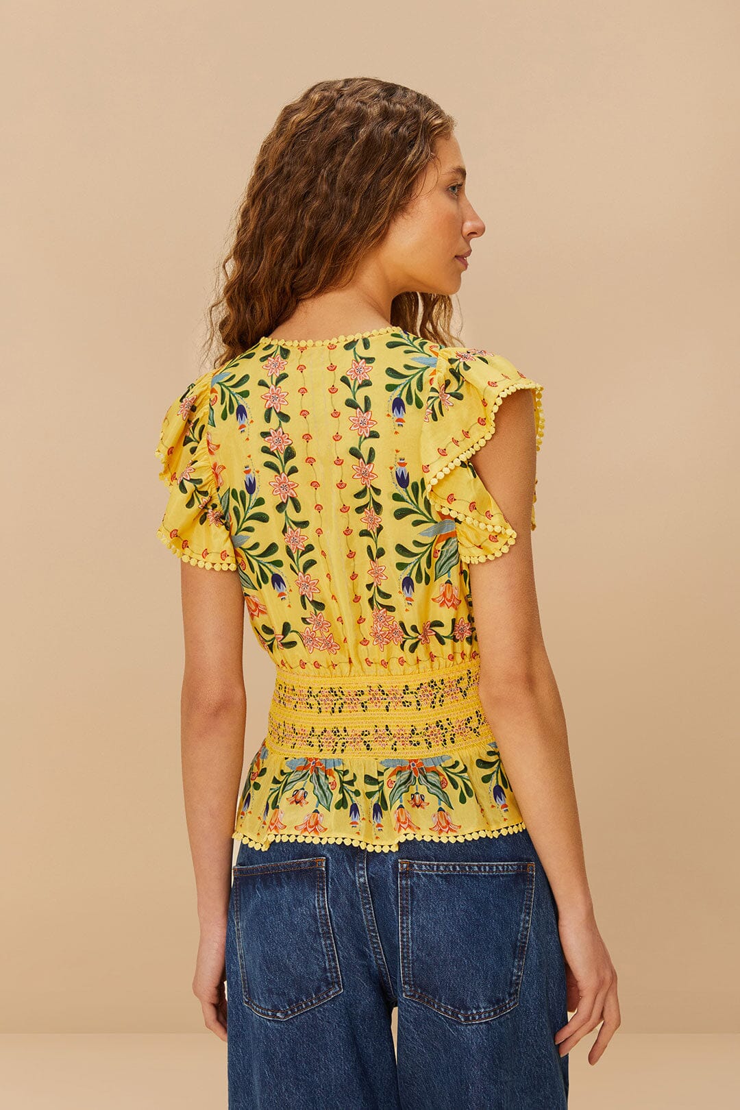 FARM Rio Sale Yellow Delicate Flowers Stripes Blouse