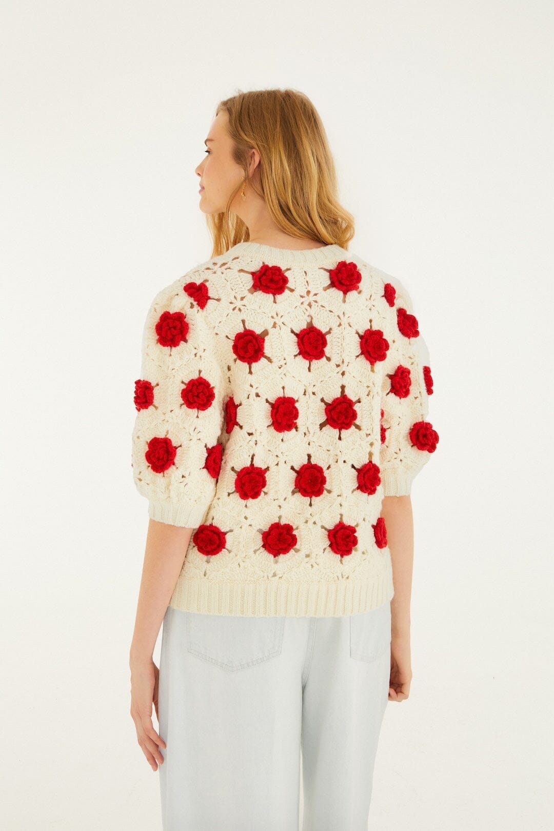 FARM Rio Sale by Type Red Flower Crochet Knit Blouse
