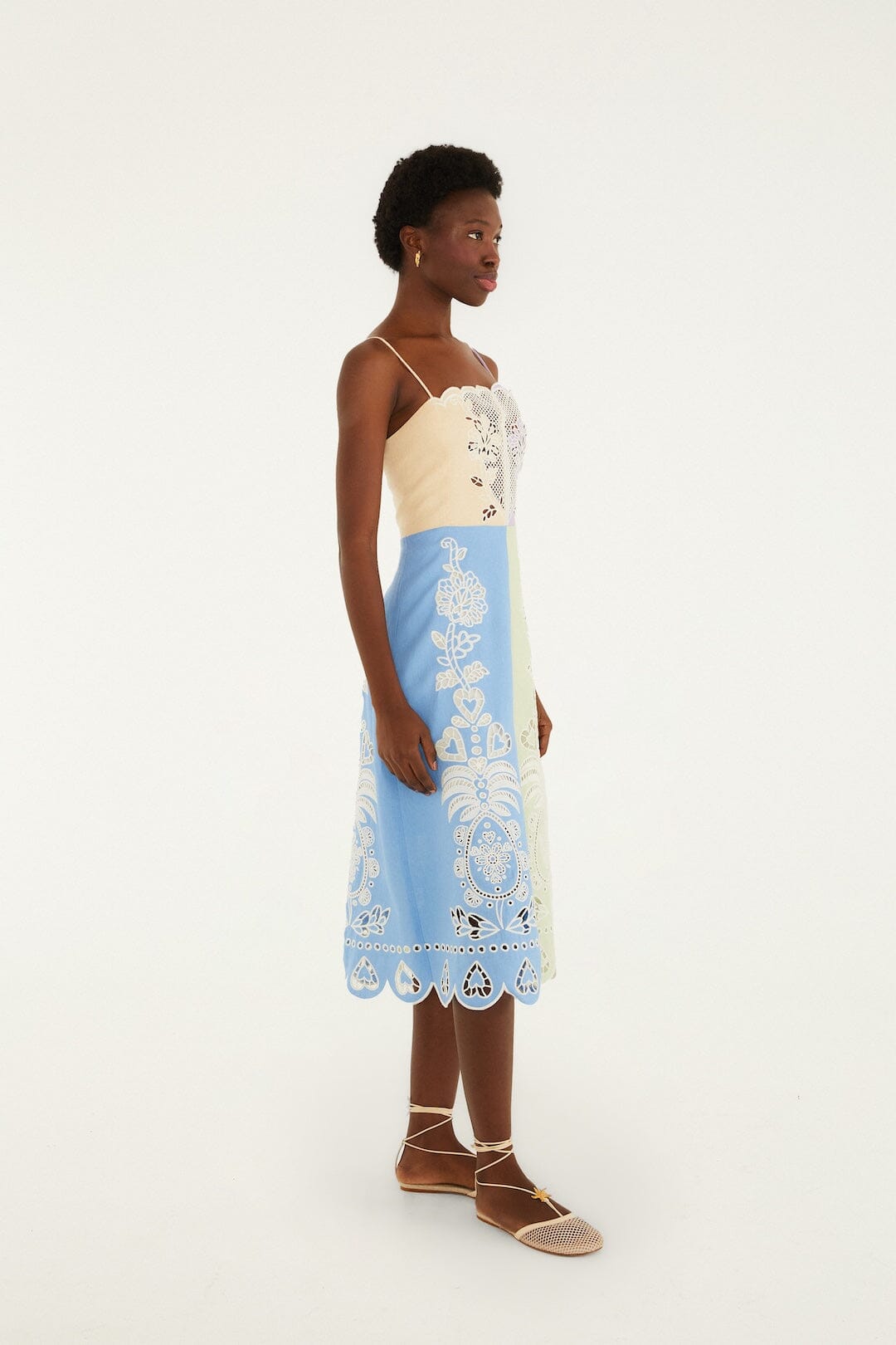 FARM Rio Shop Multicolor Embroidered Euroflax Premium Linen Midi Dress