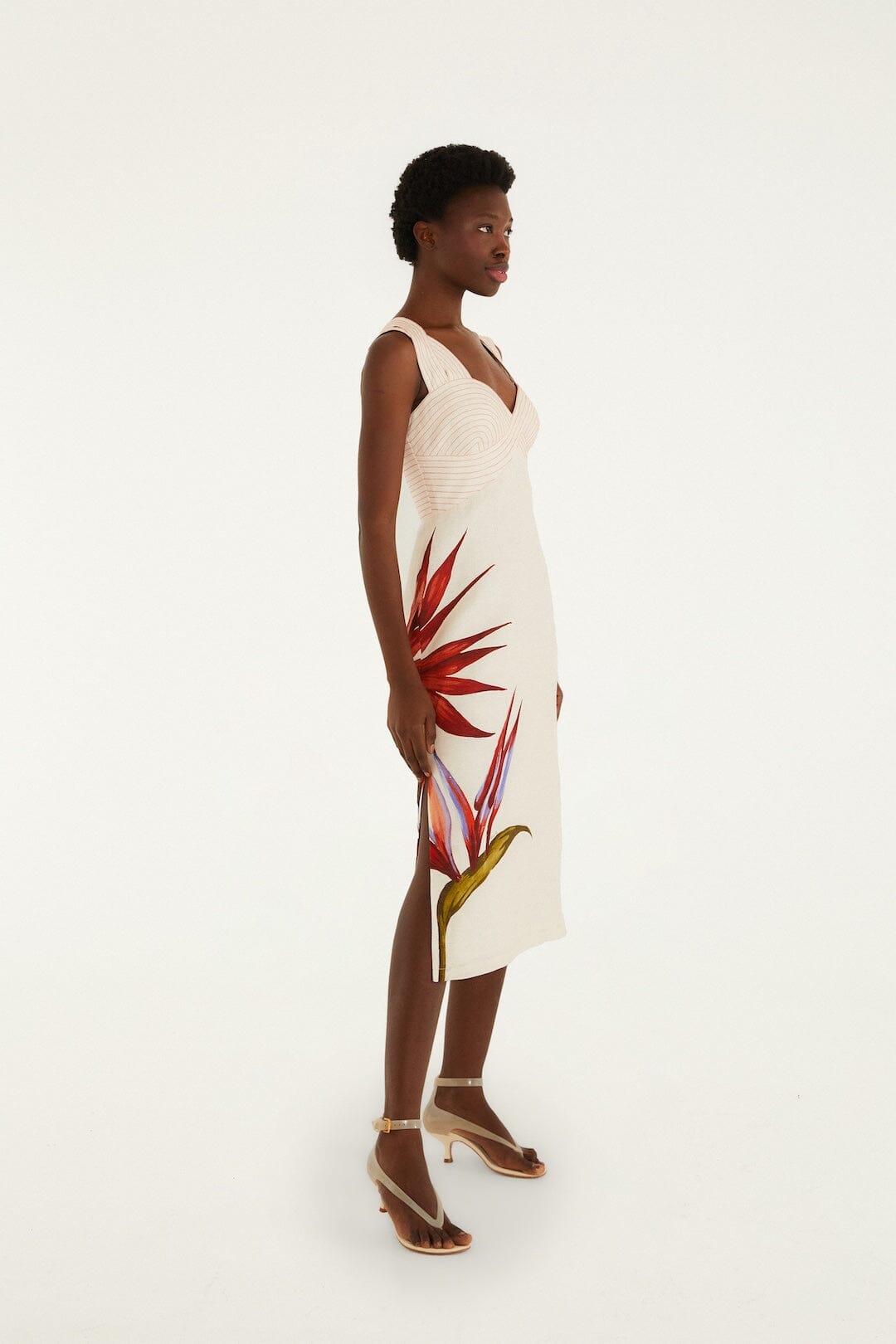 FARM Rio Shop Sand Strelitzia Euroflax Premium Linen Midi Dress