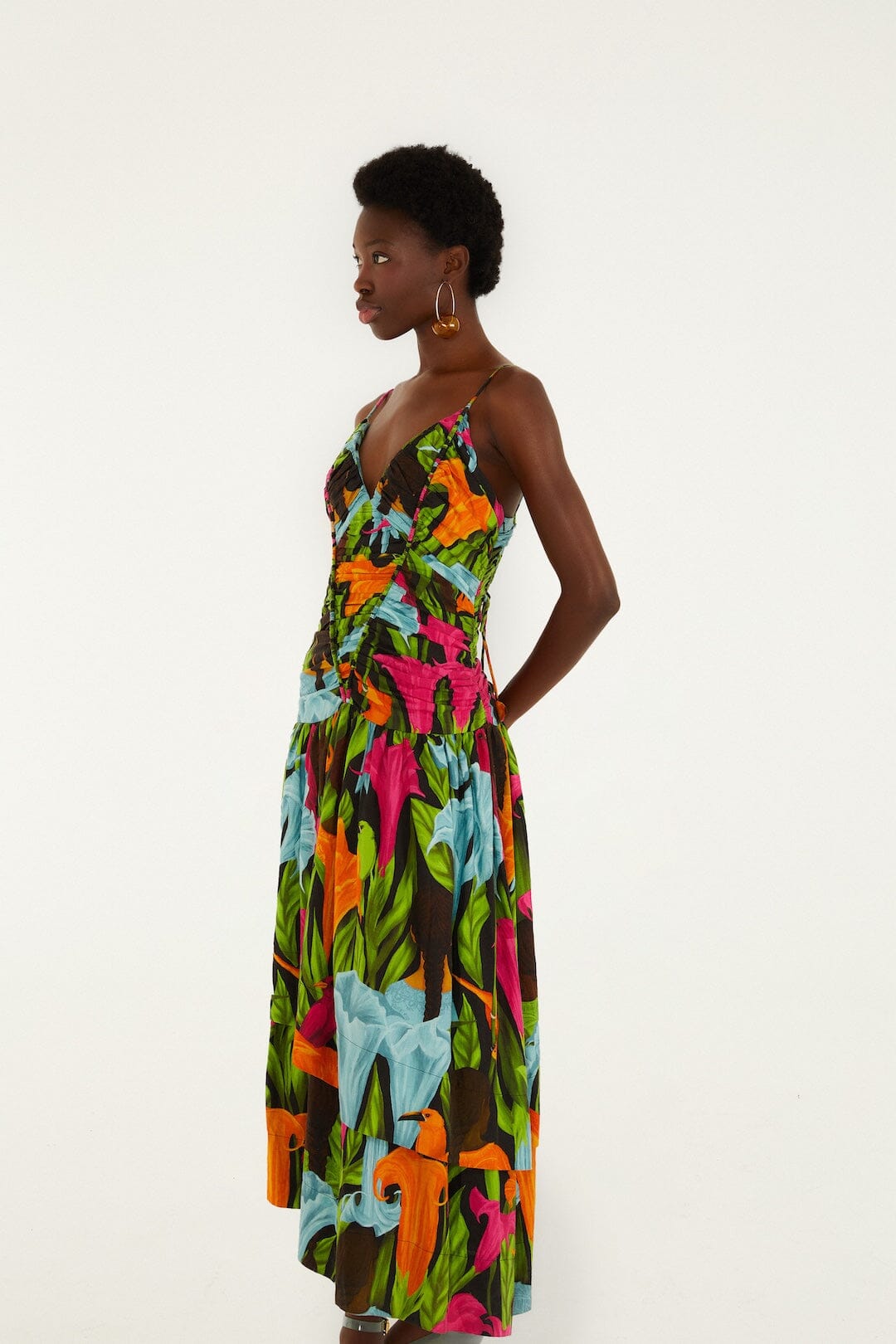 FARM Rio Shop Black Mujeres Y Flores Lenzing Ecovero Euroflax Midi Dress