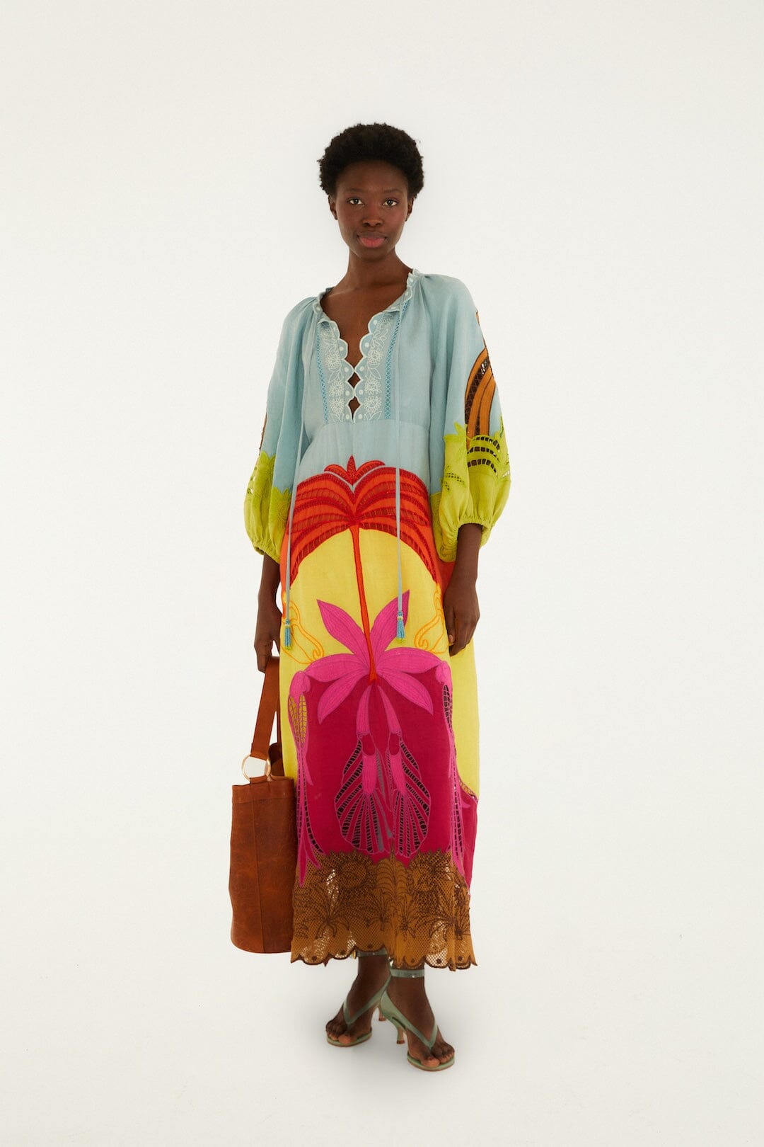 FARM Rio Shop Multicolor Usiacuri Embroidered Lenzing Ecovero Euroflax Richelieu Maxi Dress