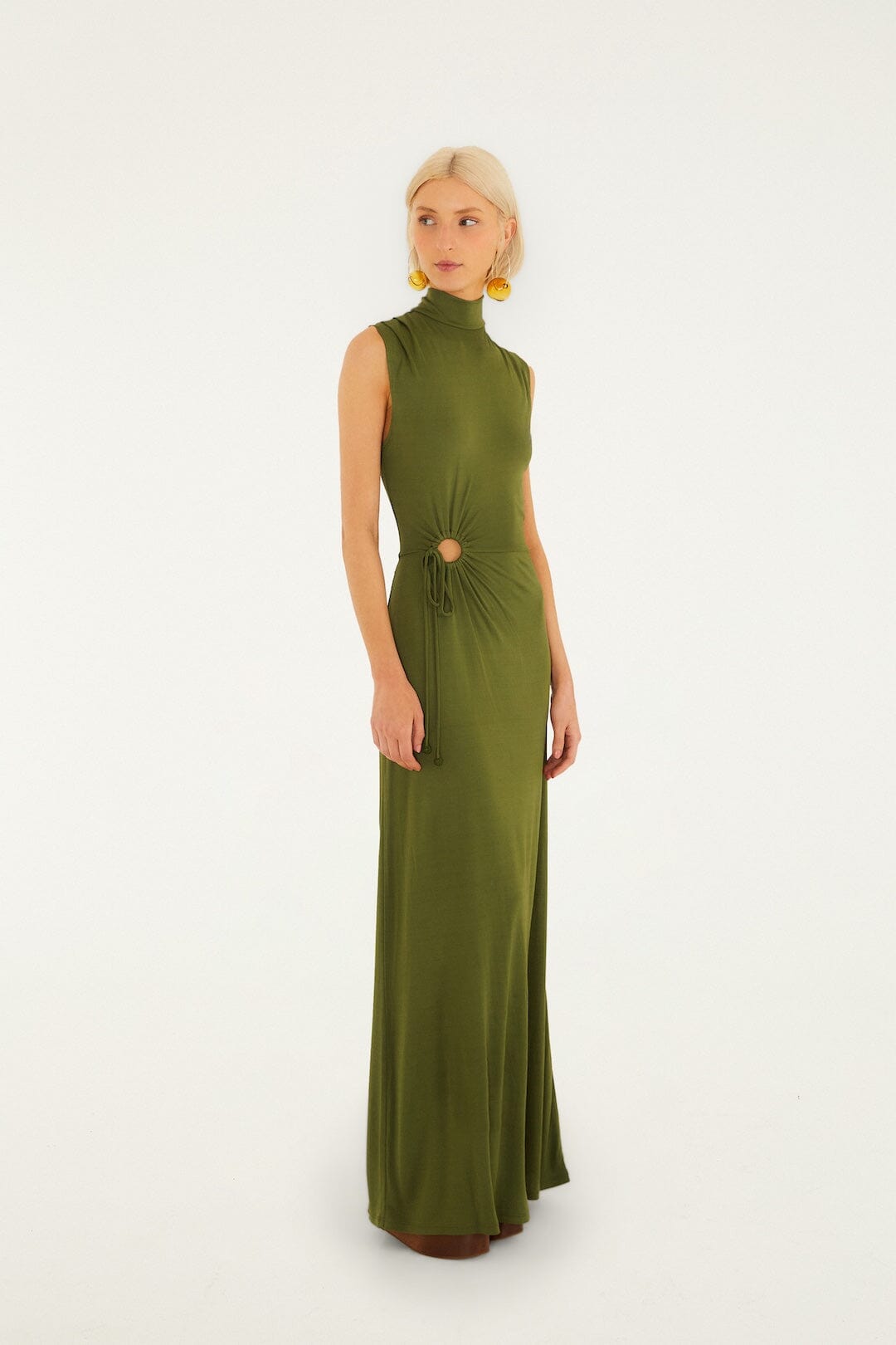 FARM Rio Shop Dark Green High Neck Cut-Out Maxi Dress