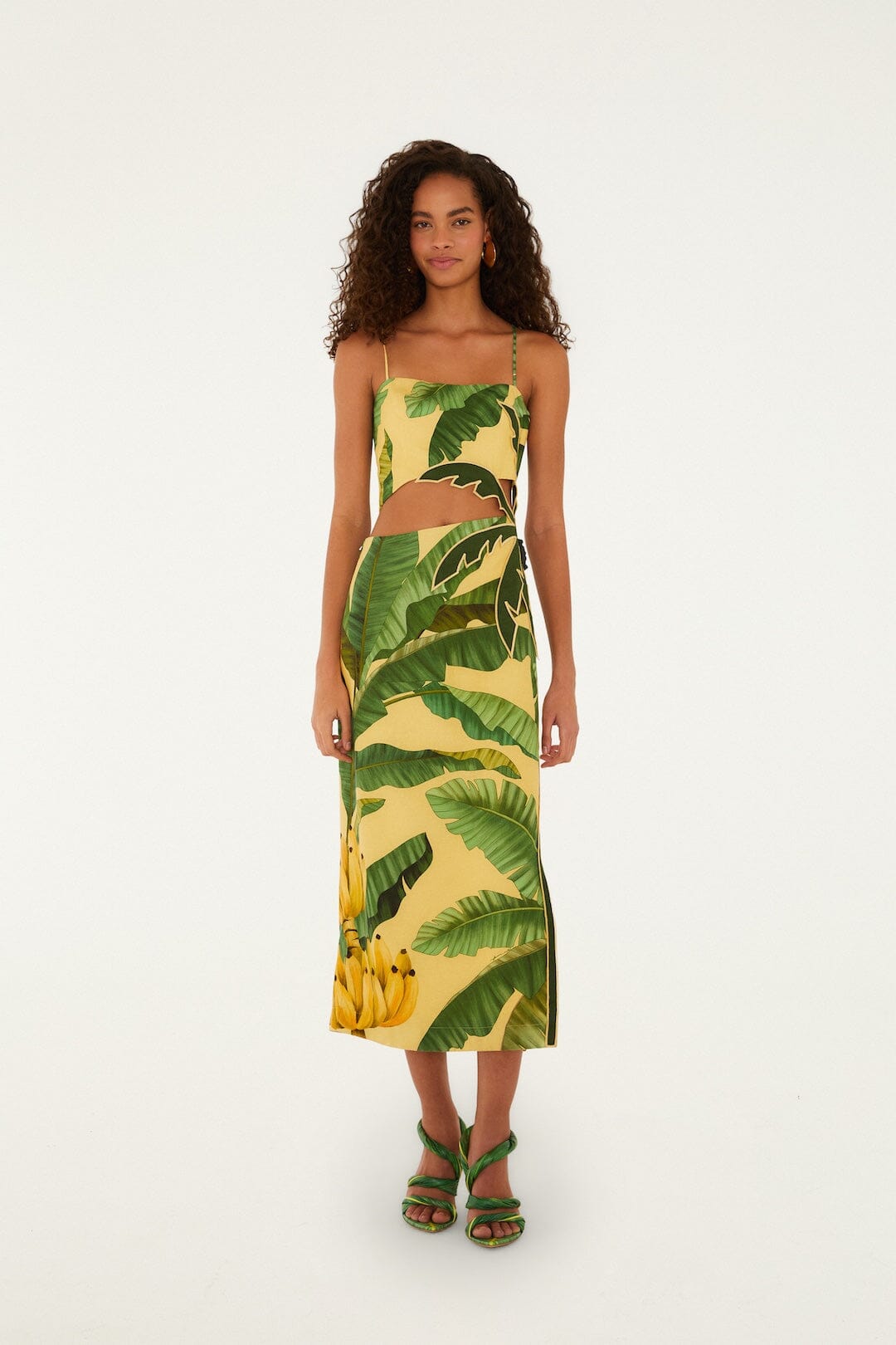 FARM Rio Shop Soft Yellow Banana Leaves Maxi Dress