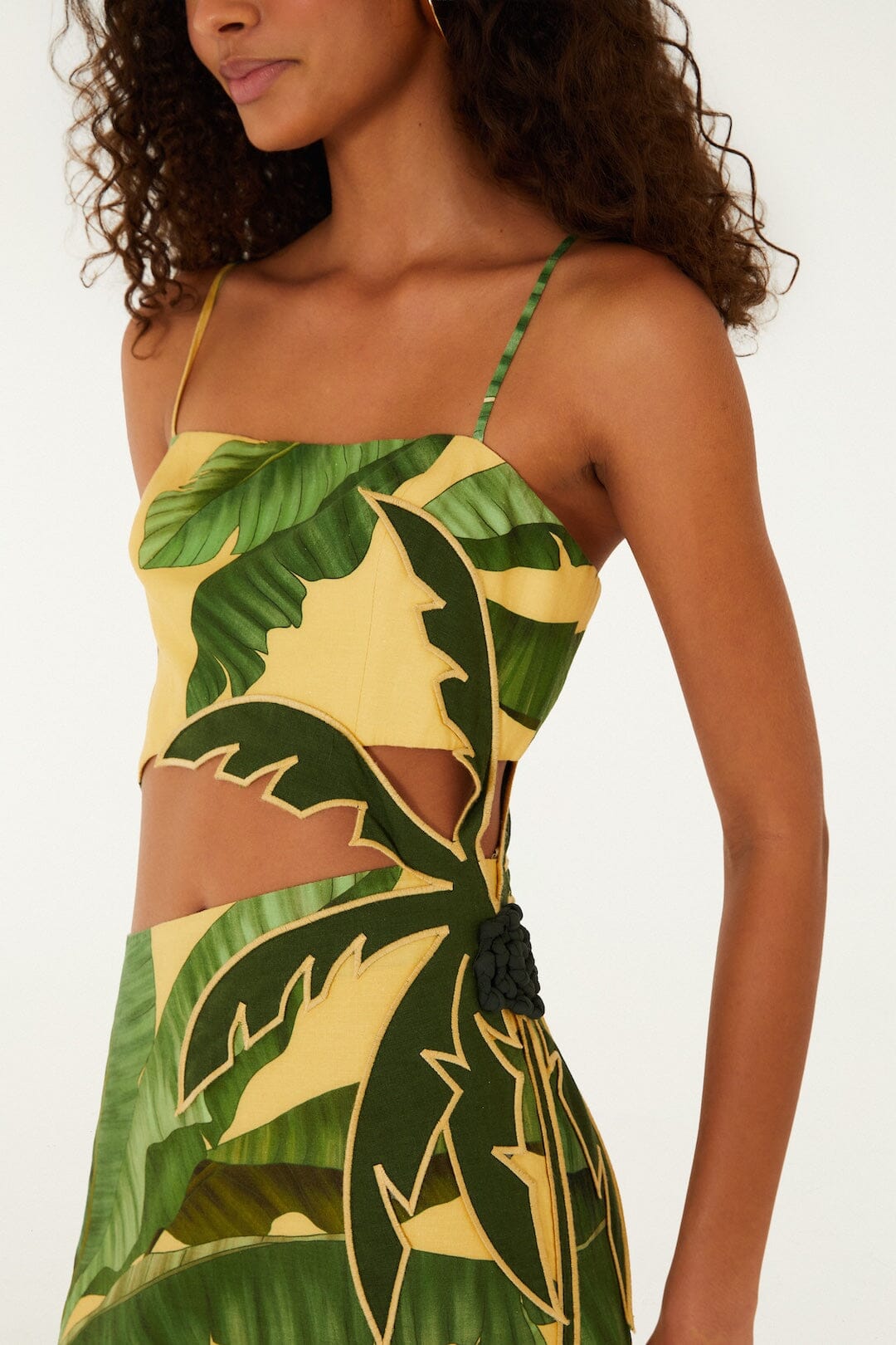 FARM Rio Shop Soft Yellow Banana Leaves Maxi Dress