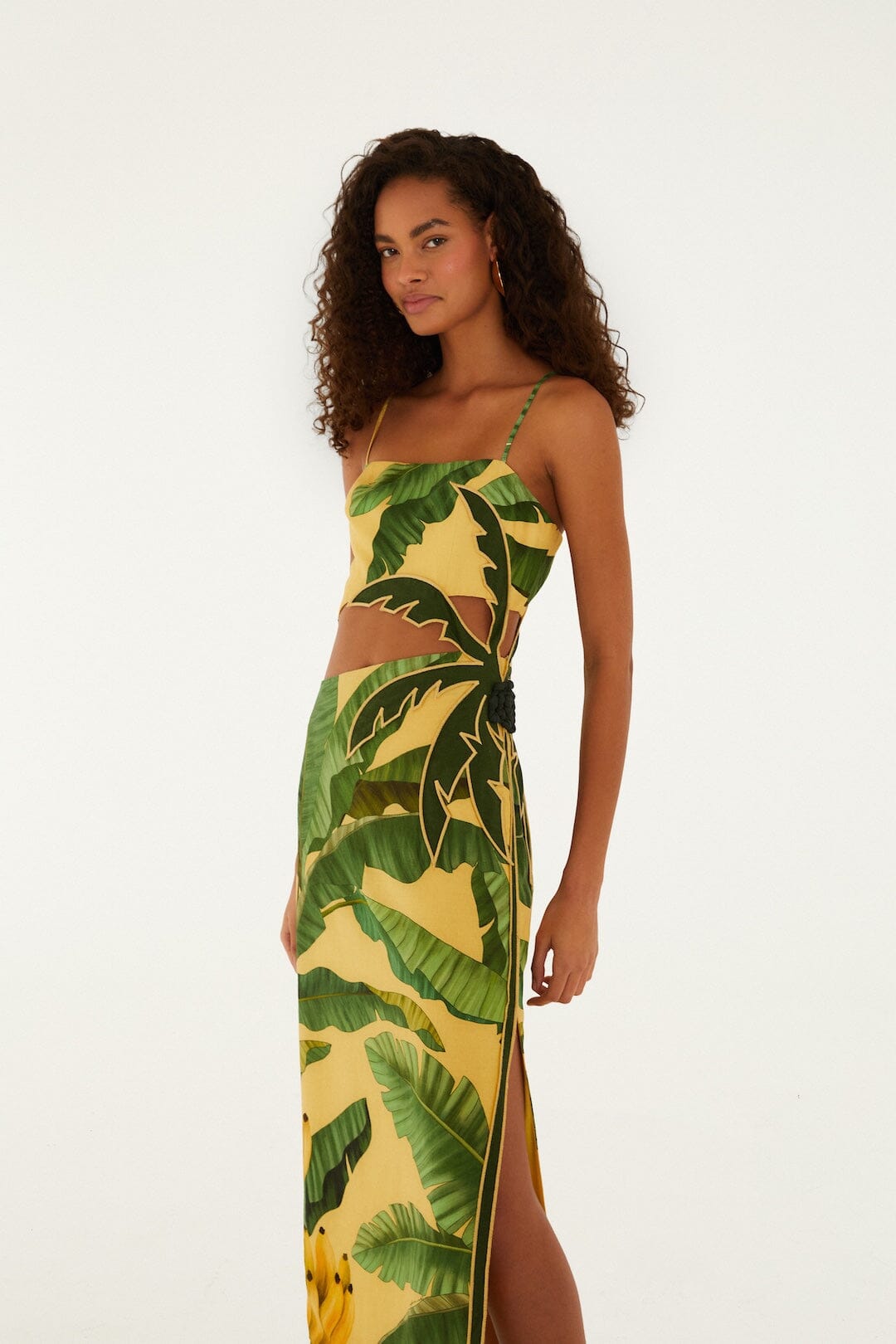 FARM Rio Shop Soft Yellow Banana Leaves Maxi Dress