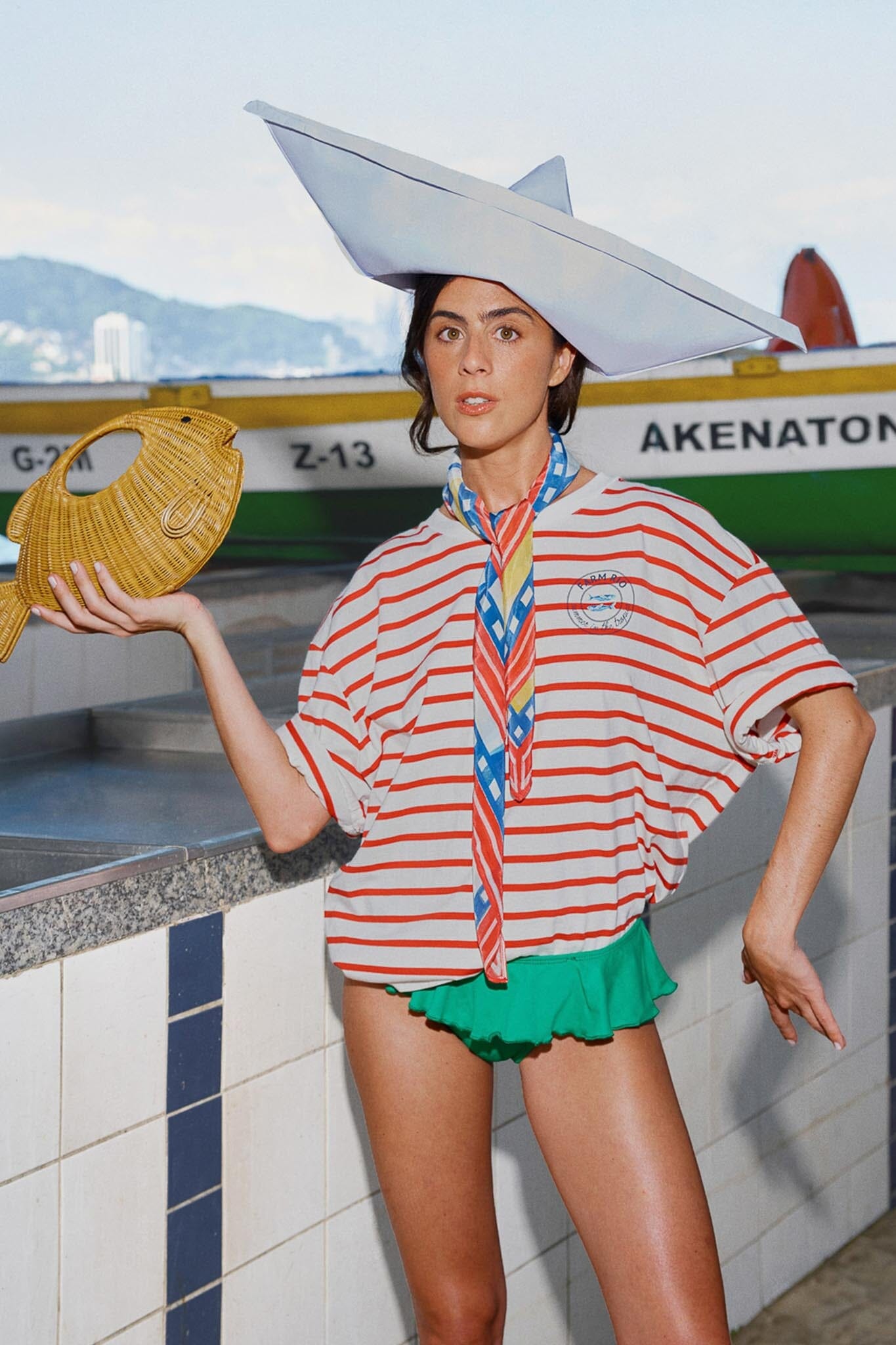 FARM Rio Shop Red Summer In The Tropics Stripes T-Shirt & Scarf
