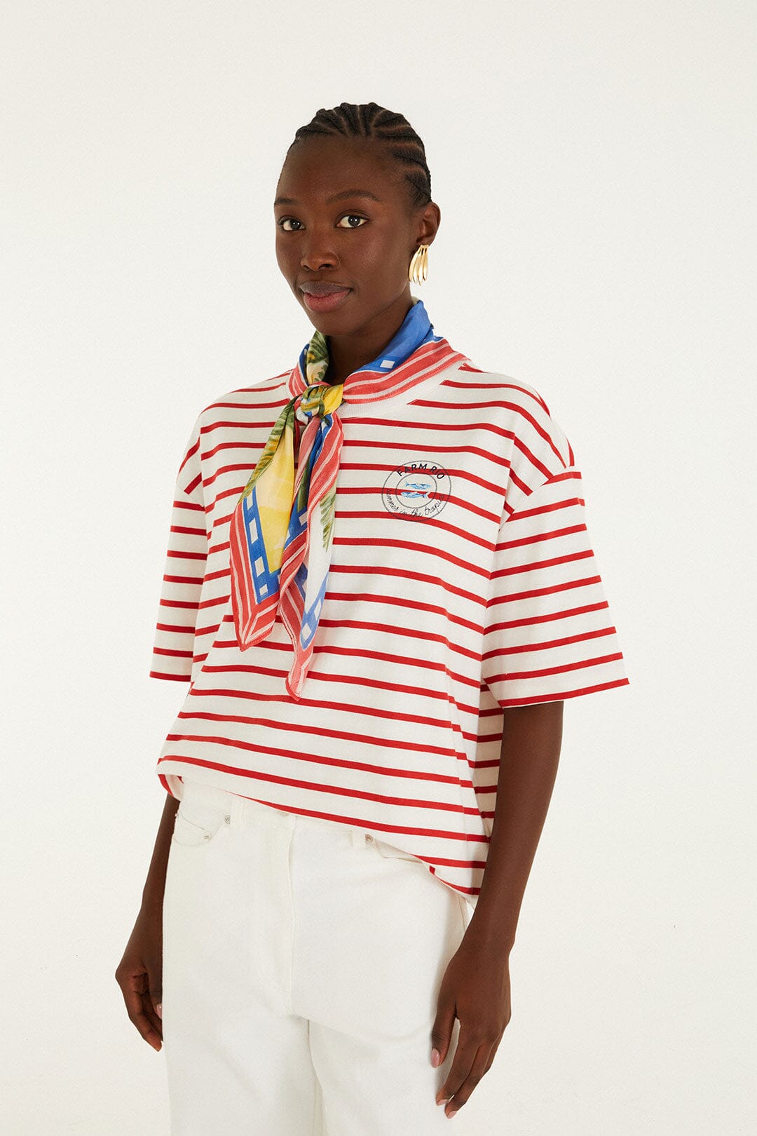 FARM Rio Shop Red Summer In The Tropics Stripes T-Shirt & Scarf