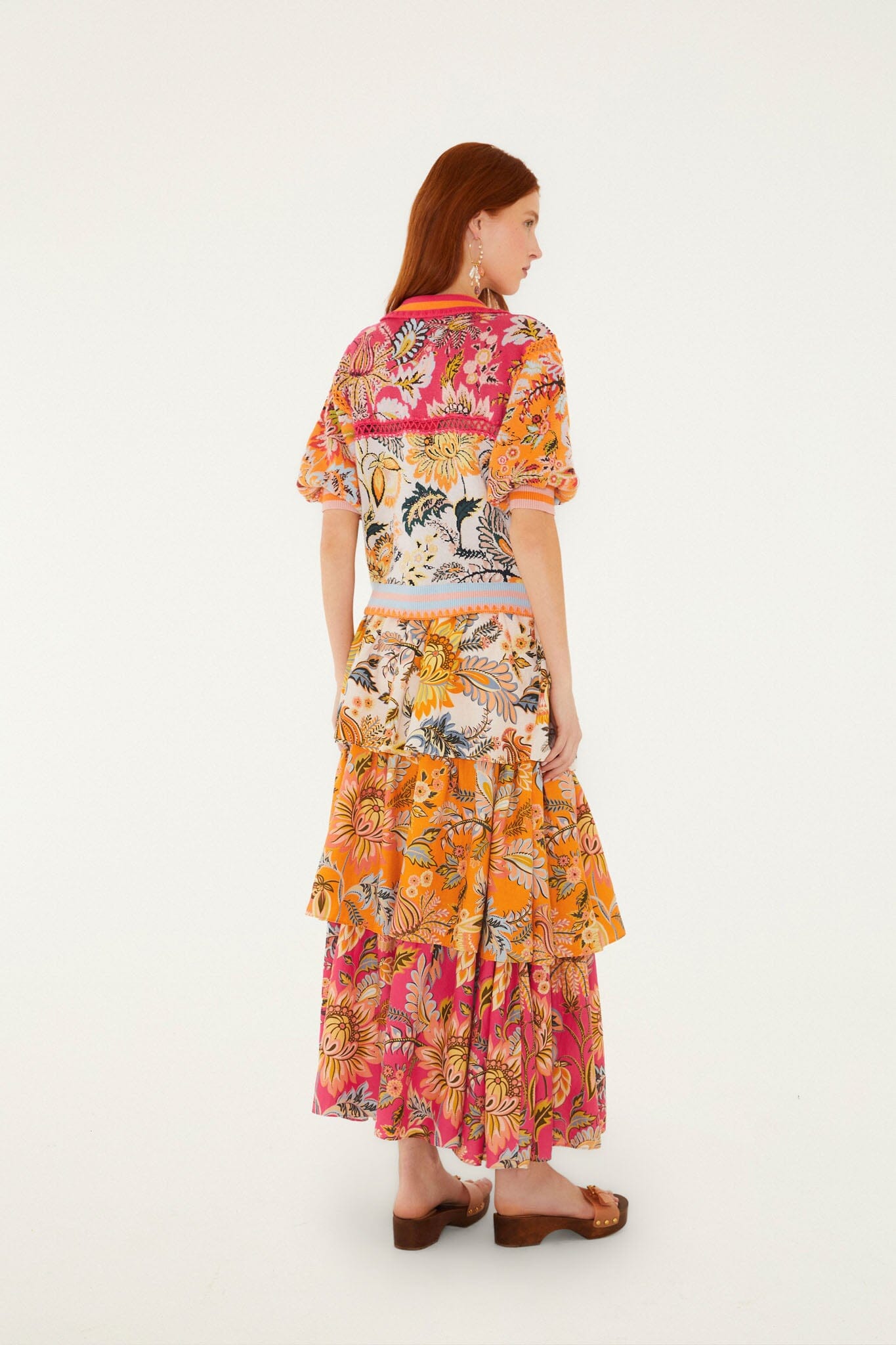 FARM Rio Shop Multicolor Ligia Floral Mix Layered Lenzing Ecovero Euroflax Midi Skirt