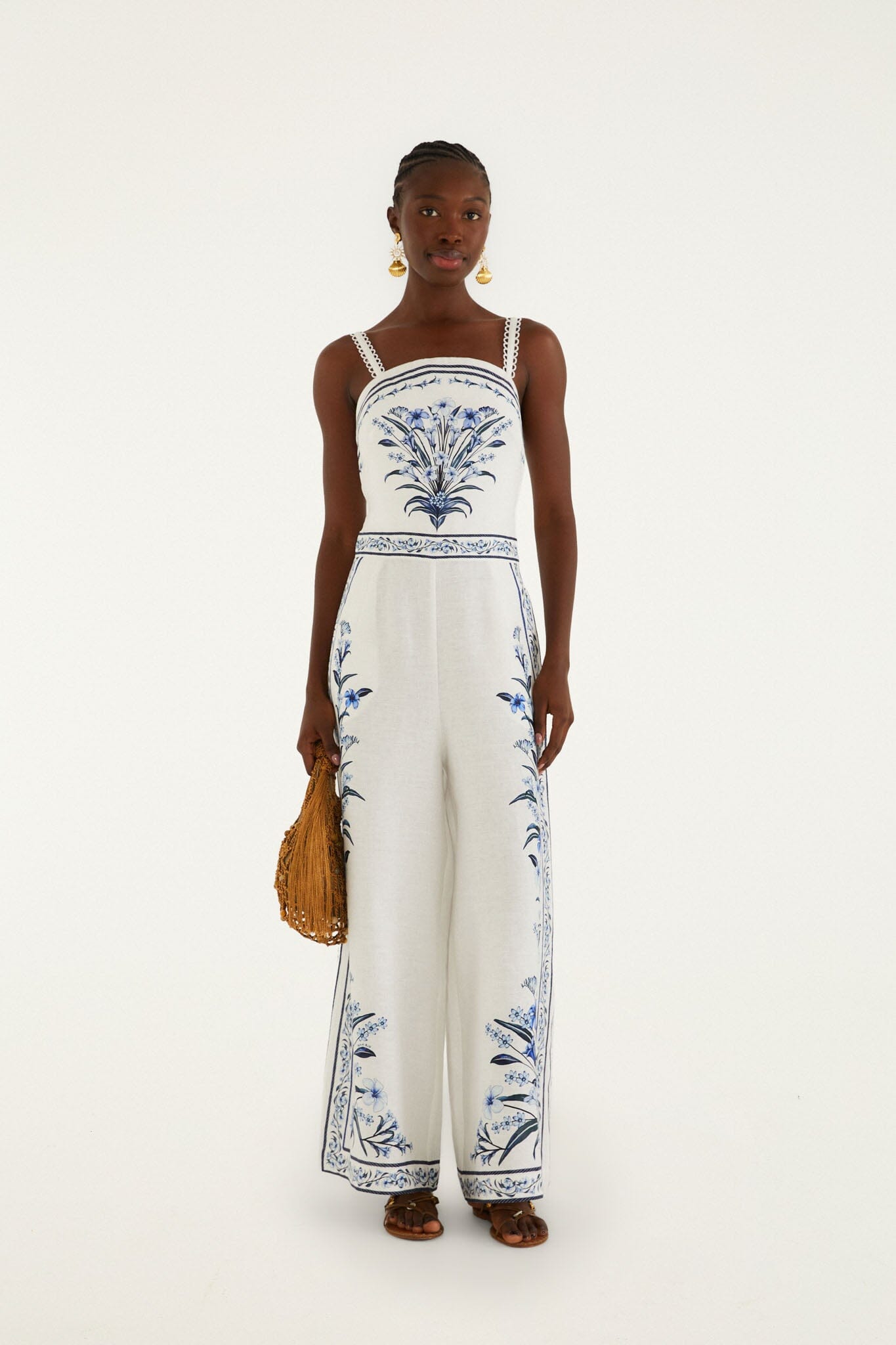 FARM Rio Shop Off-White Flowers Arch Euroflax Premium Linen Maxi Jumpsuit