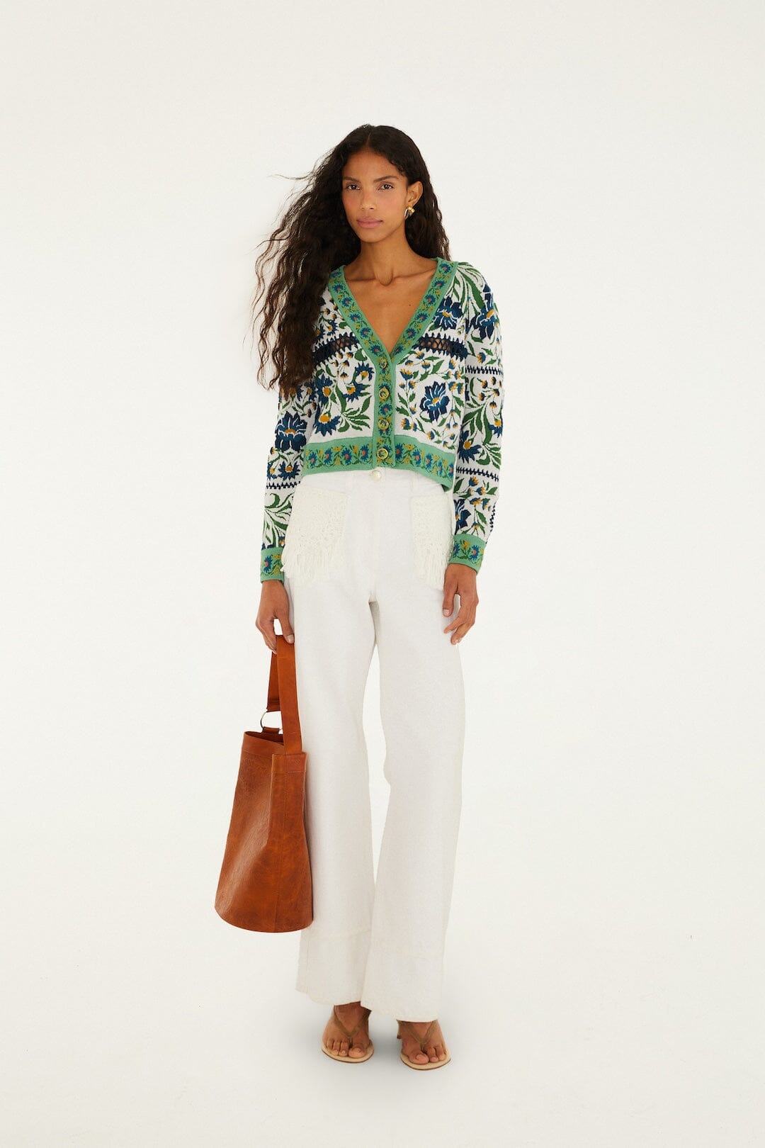 FARM Rio Shop Off-White Manoela Buttoned Knit Cardigan