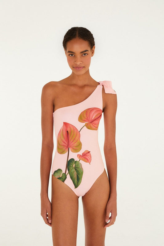 FARM Rio Shop Light Pink Anthurium One-Piece Swimsuit