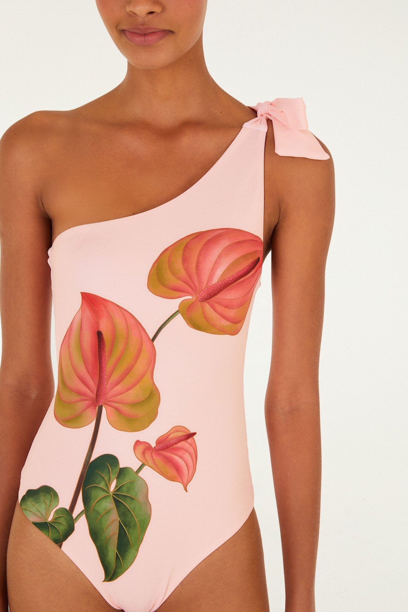 FARM Rio Shop Light Pink Anthurium One-Piece Swimsuit