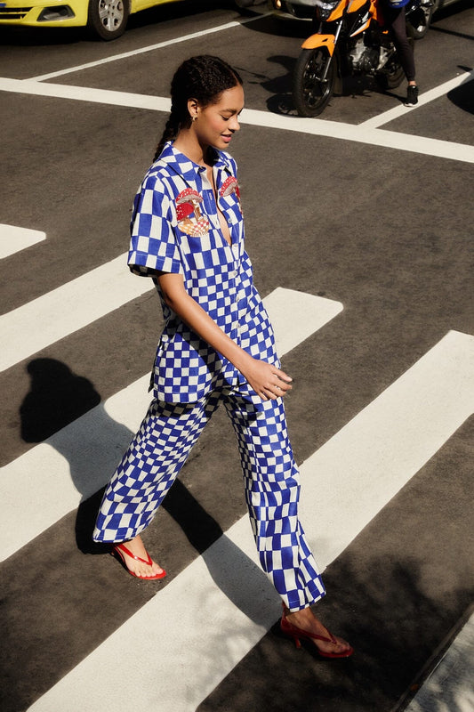 FARM Rio Shop Blue Dream Checkered Lenzing Ecovero Euroflax Pants