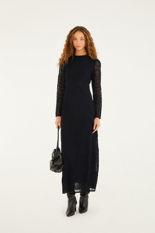 FARM Rio Sale Dresses Black Embroidered Sheer Sleeve Maxi Dress