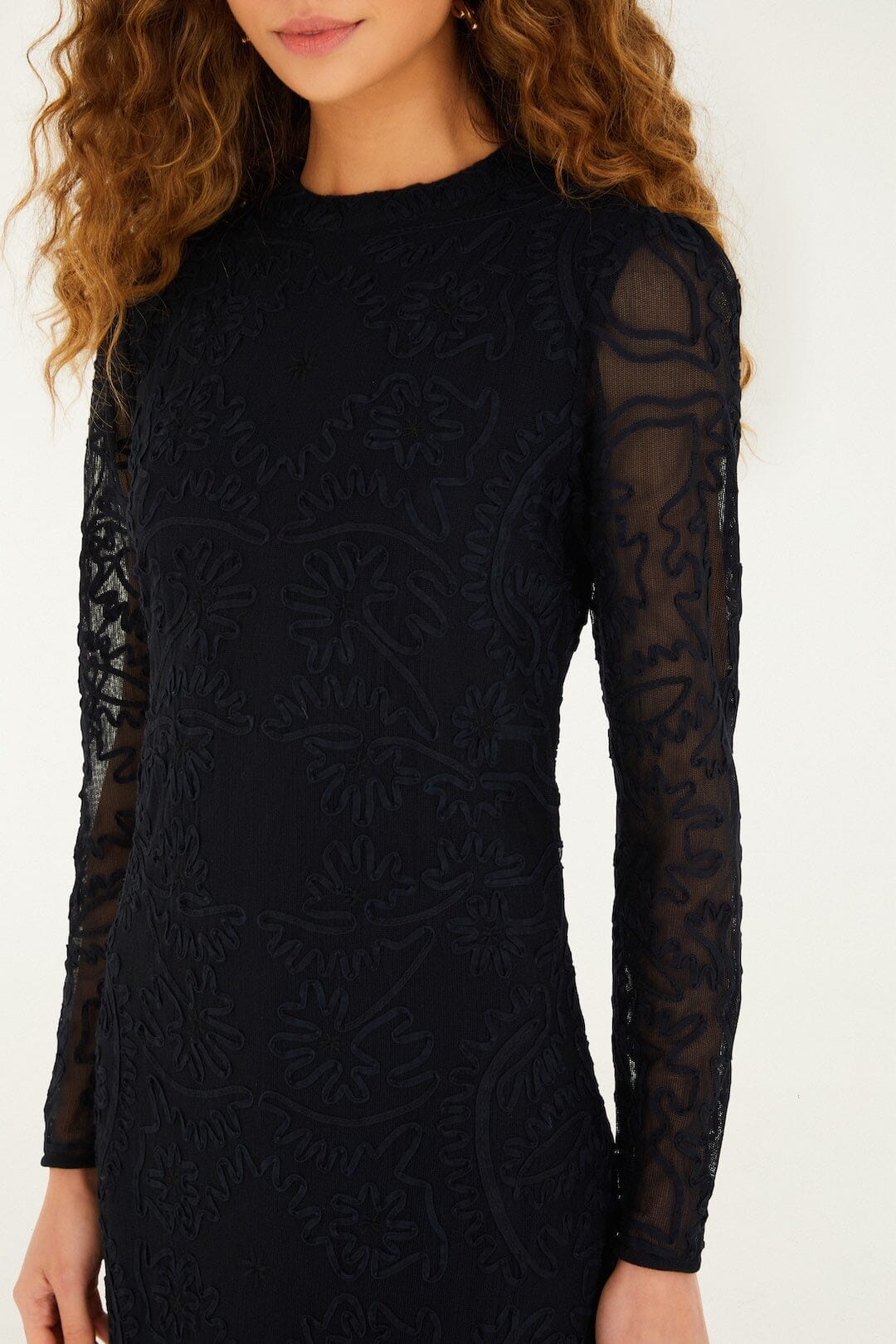 FARM Rio Sale Dresses Black Embroidered Sheer Sleeve Maxi Dress