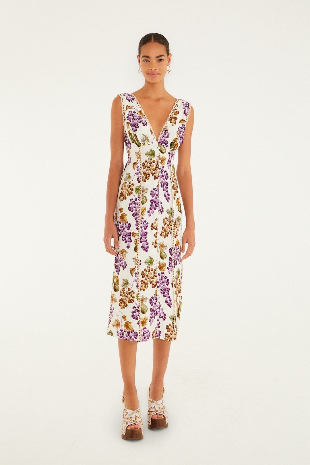 FARM Rio Sale Dresses Cream Grape Garden Lenzing Ecovero Viscose Midi Dress