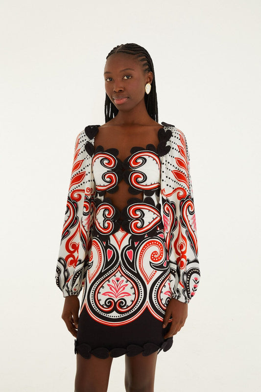FARM Rio Sale Dresses Off-White Graphic Ainika Cut-Out Hearts Mini Dress