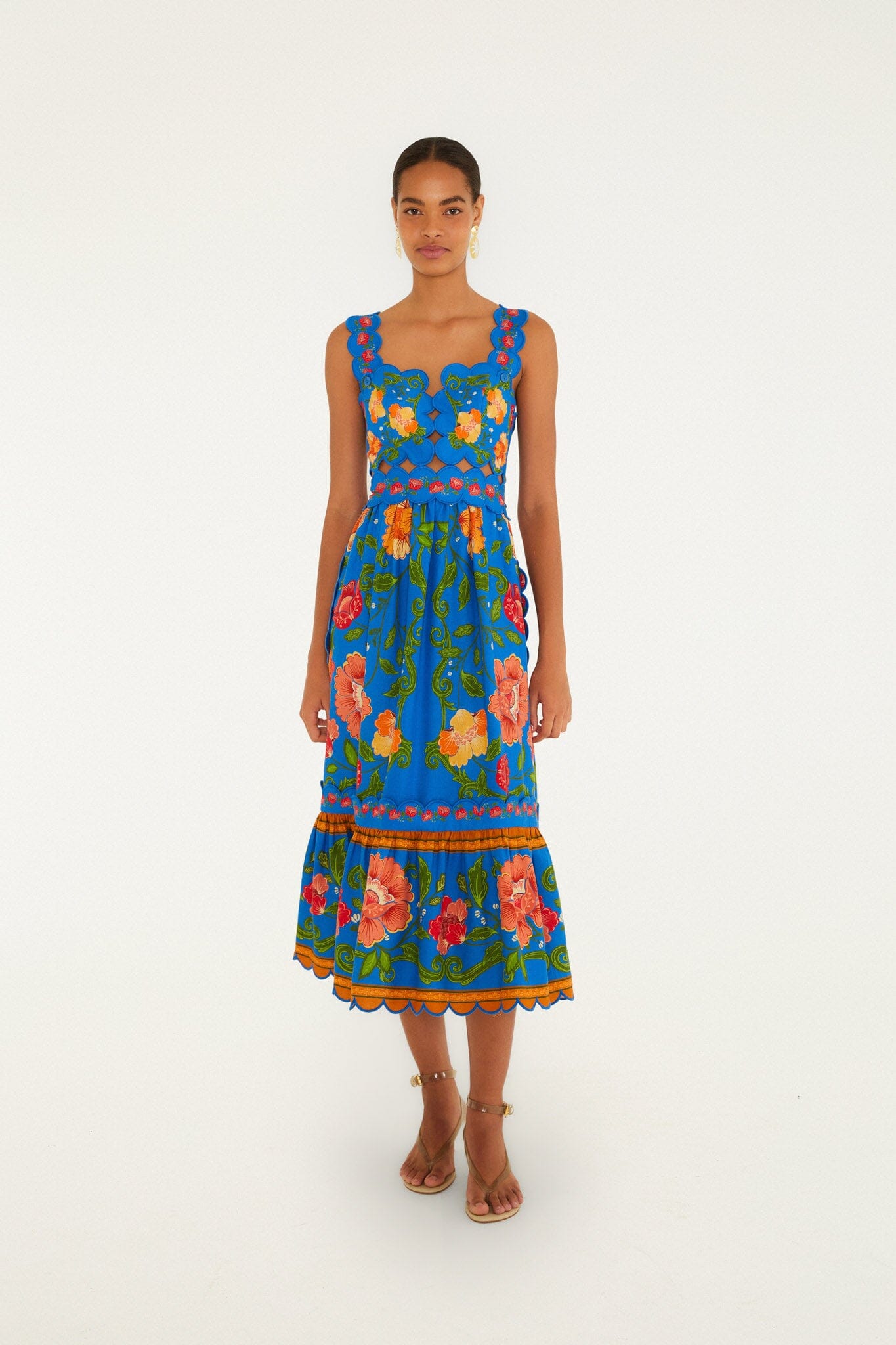 FARM Rio Shop Bright Blue Rococo Flowers Lenzing Ecovero Euroflax Midi Dress