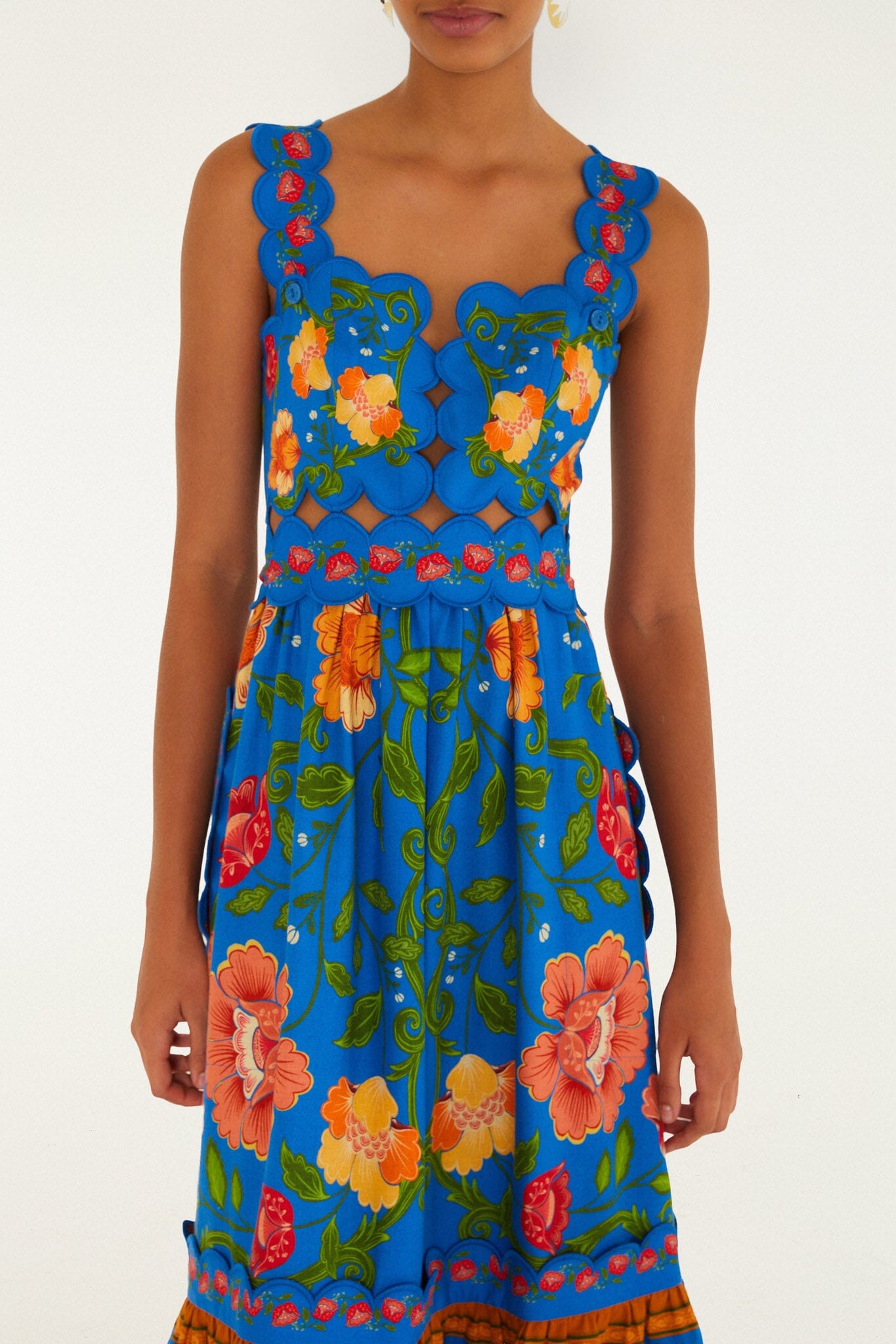 FARM Rio Shop Bright Blue Rococo Flowers Lenzing Ecovero Euroflax Midi Dress