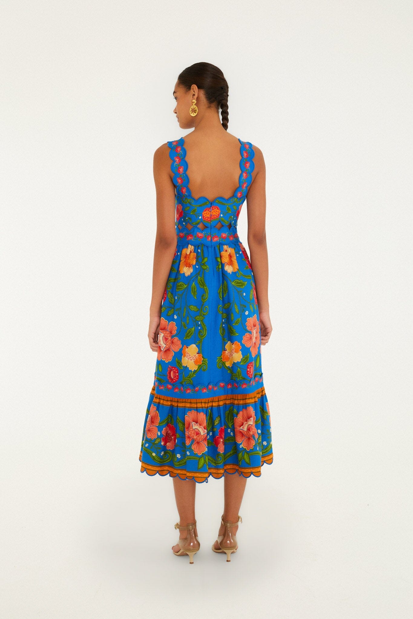 FARM Rio Shop Bright Blue Rococo Flowers Lenzing Ecovero Euroflax Midi Dress
