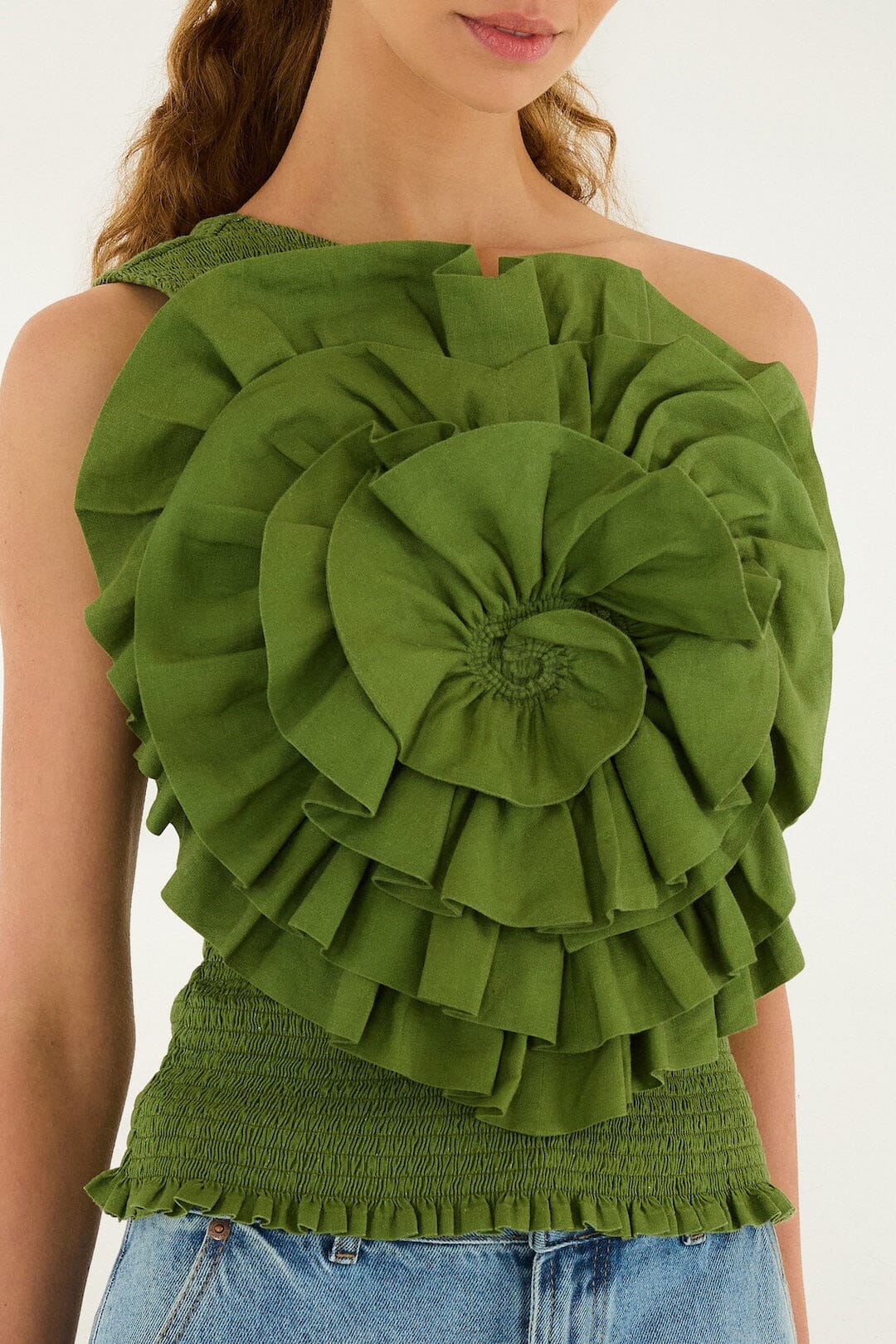 FARM Rio Shop Green One Shoulder Lenzing Ecovero Euroflax Blouse