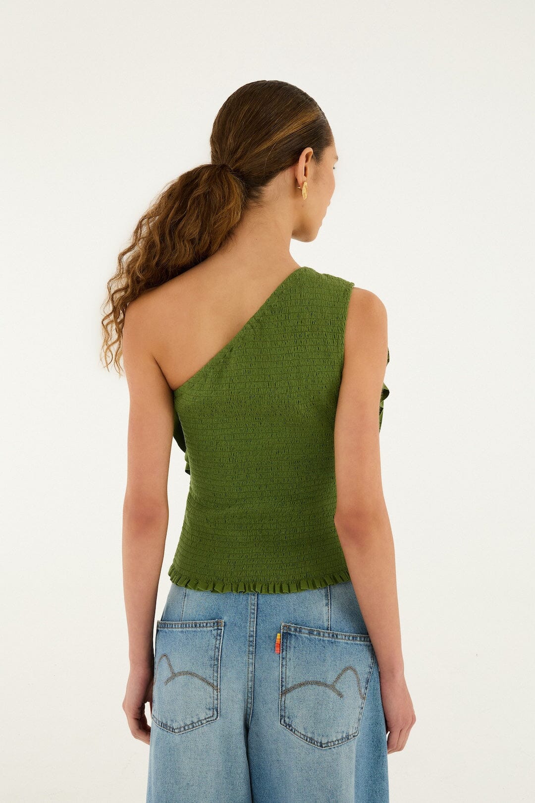 FARM Rio Shop Green One Shoulder Lenzing Ecovero Euroflax Blouse