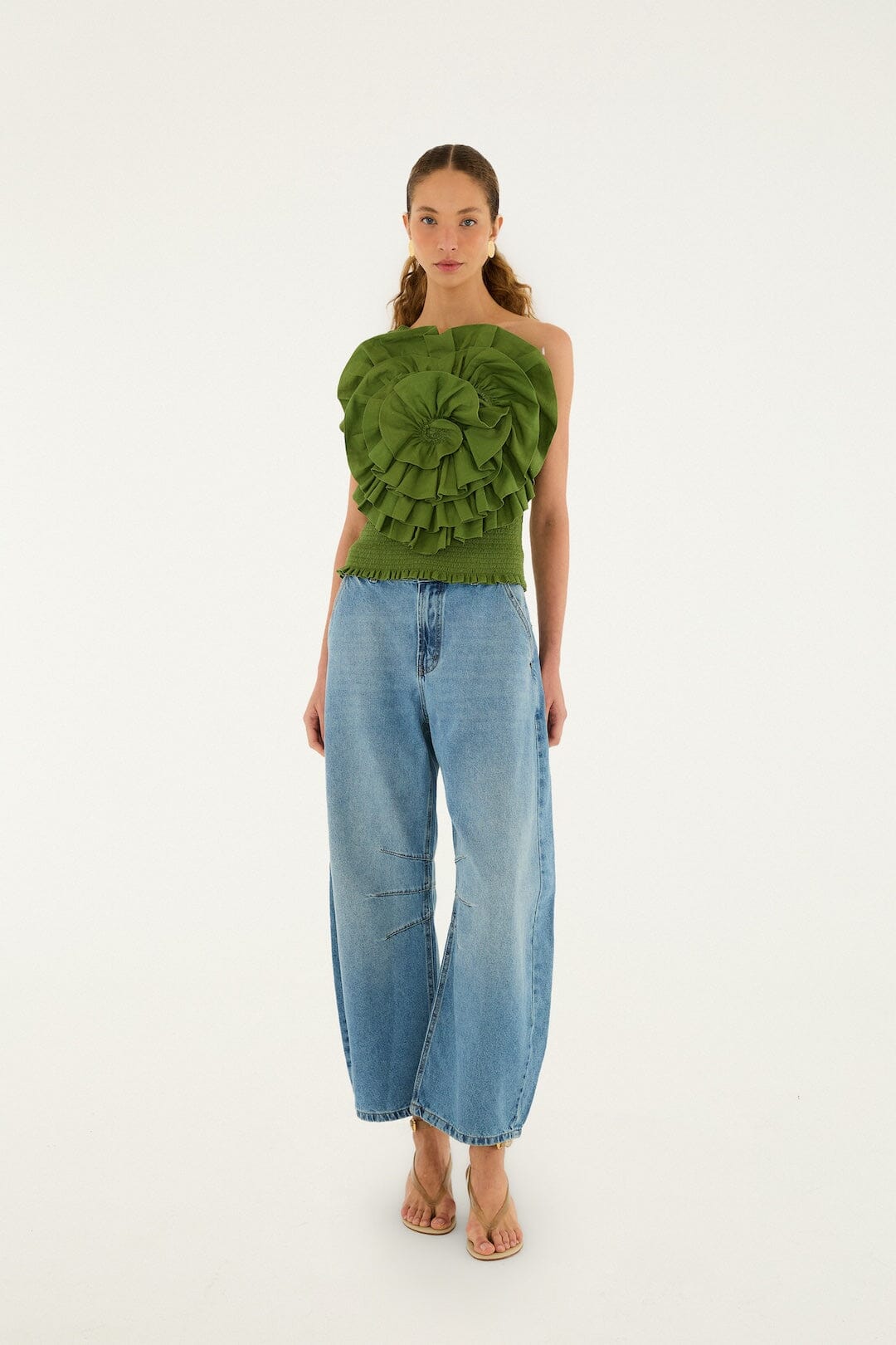 FARM Rio Shop Green One Shoulder Lenzing Ecovero Euroflax Blouse