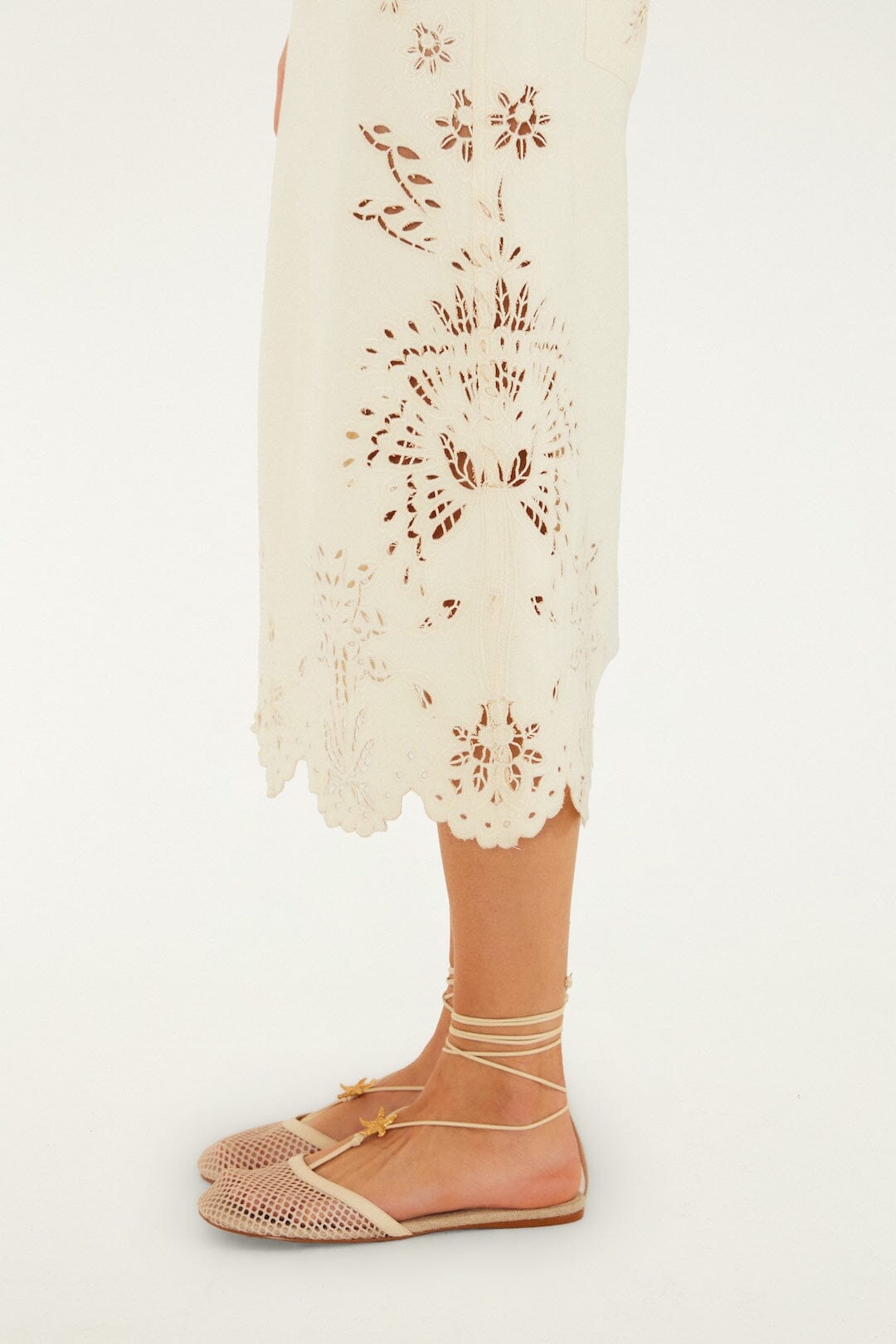 FARM Rio Shop Beige Geometric Richelieu Twill Midi Skirt