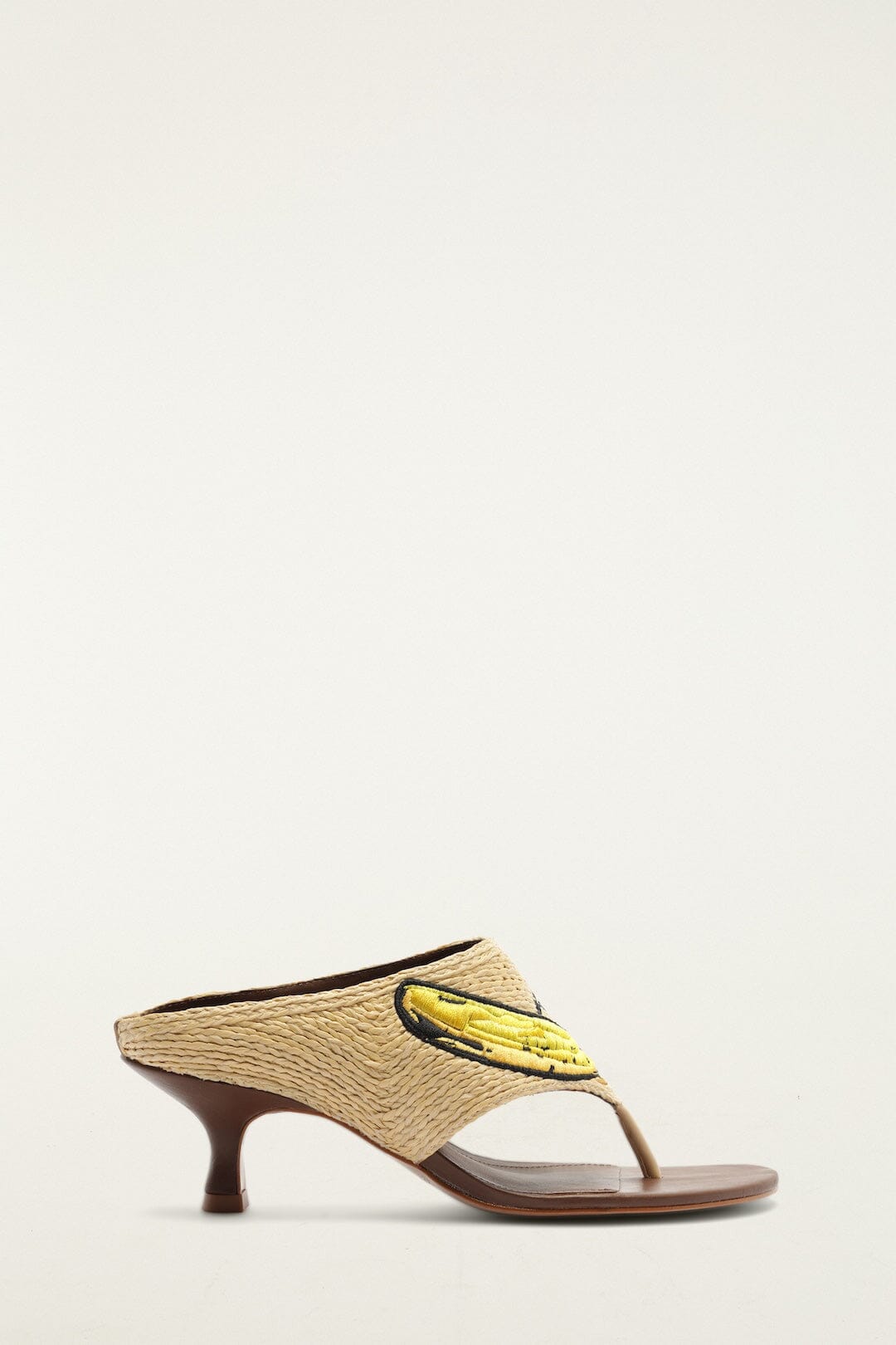 FARM Rio Shop Raffia Embroidered Icons Kitten Heeled Sandal