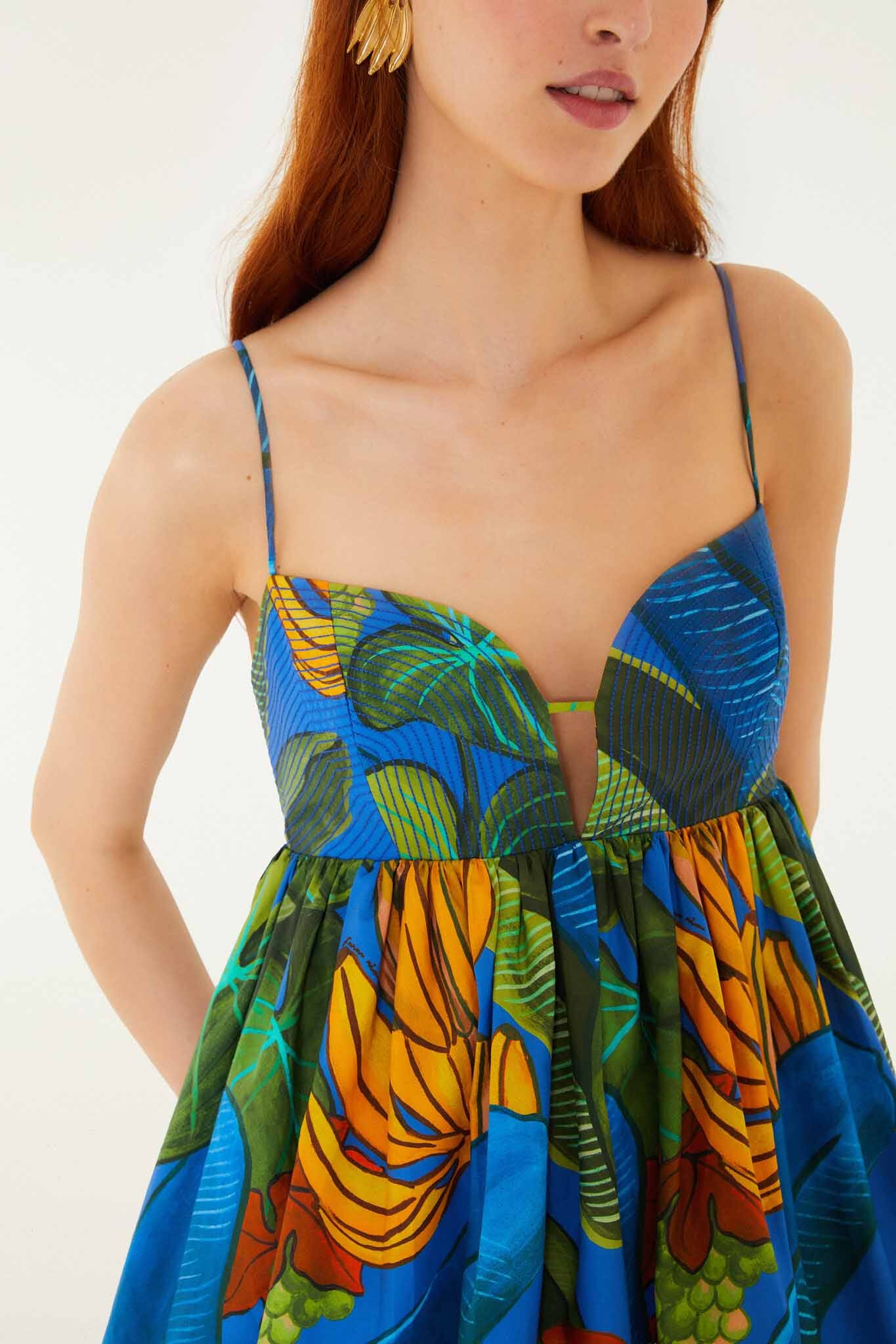 FARM Rio Shop Blue Banana Grapes Sleeveless Organic Cotton Mini Dress
