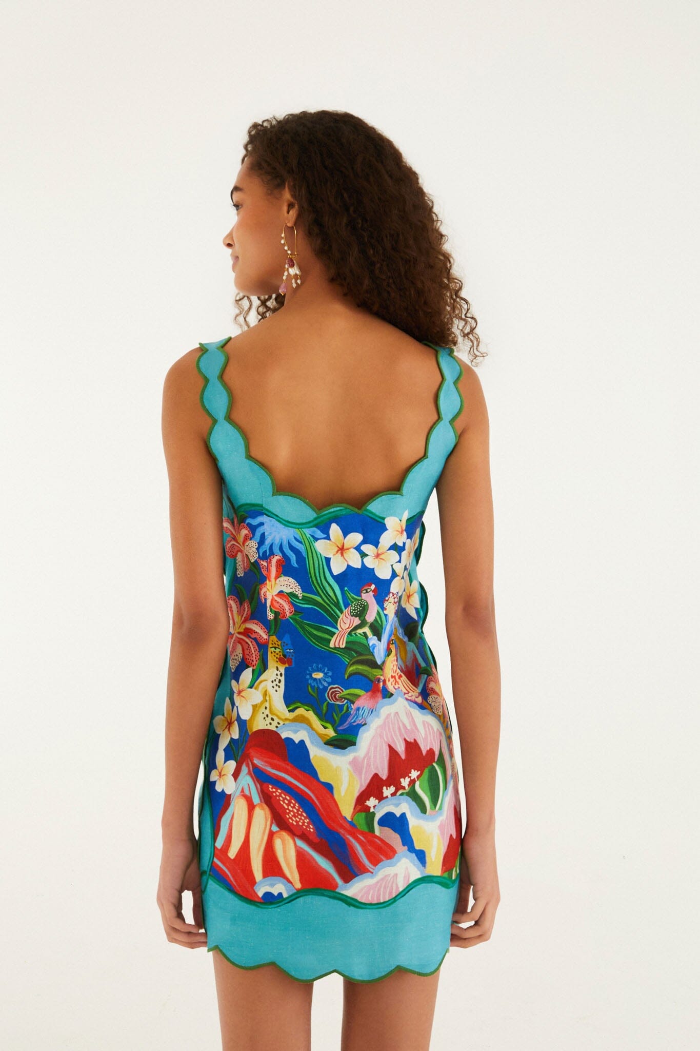 FARM Rio Shop Multicolor Garden Of Life Scarf Scallop Mini Dress