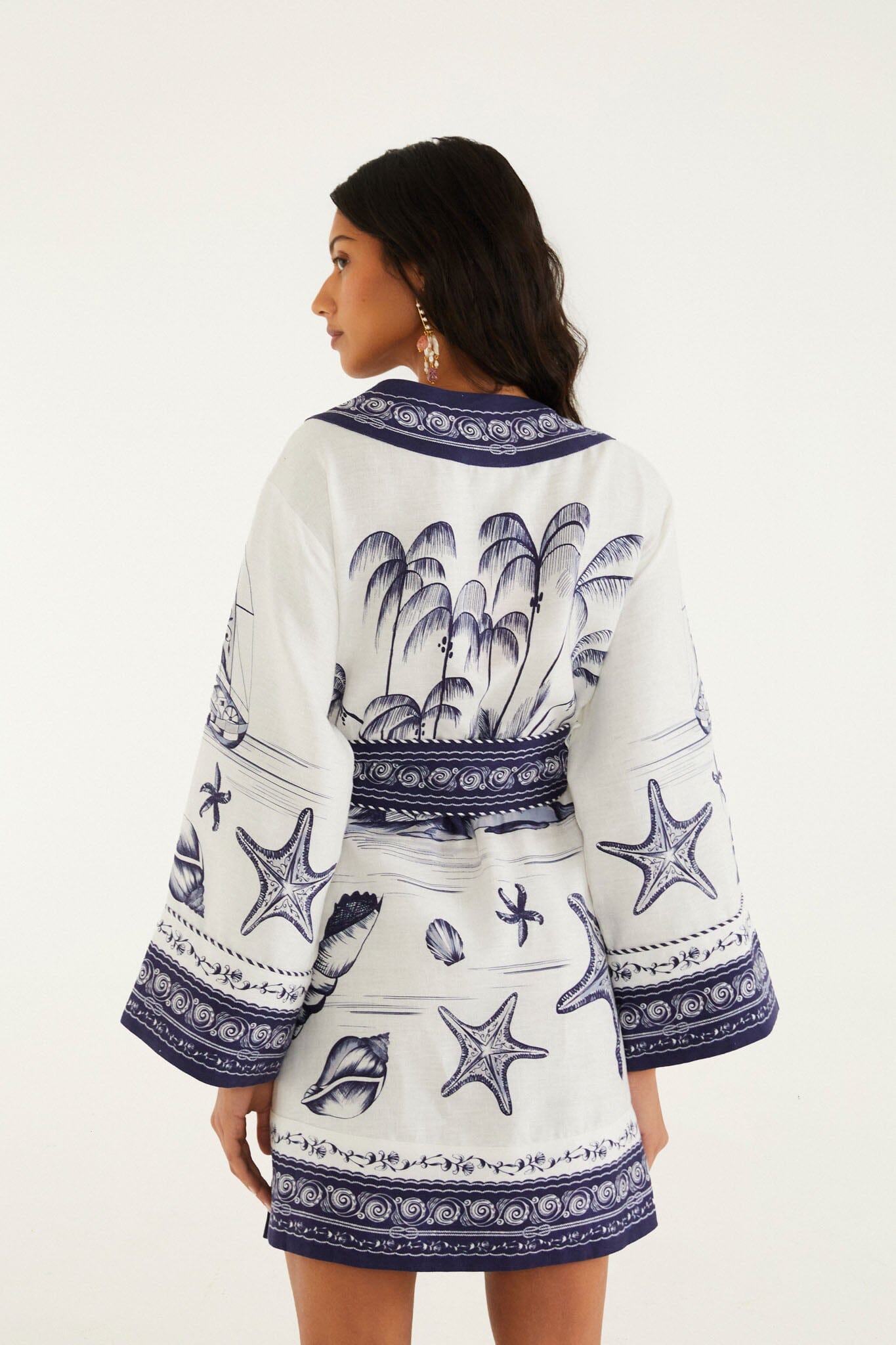 FARM Rio Shop Off-White Coast Scarf Euroflax Premium Linen Mini Dress