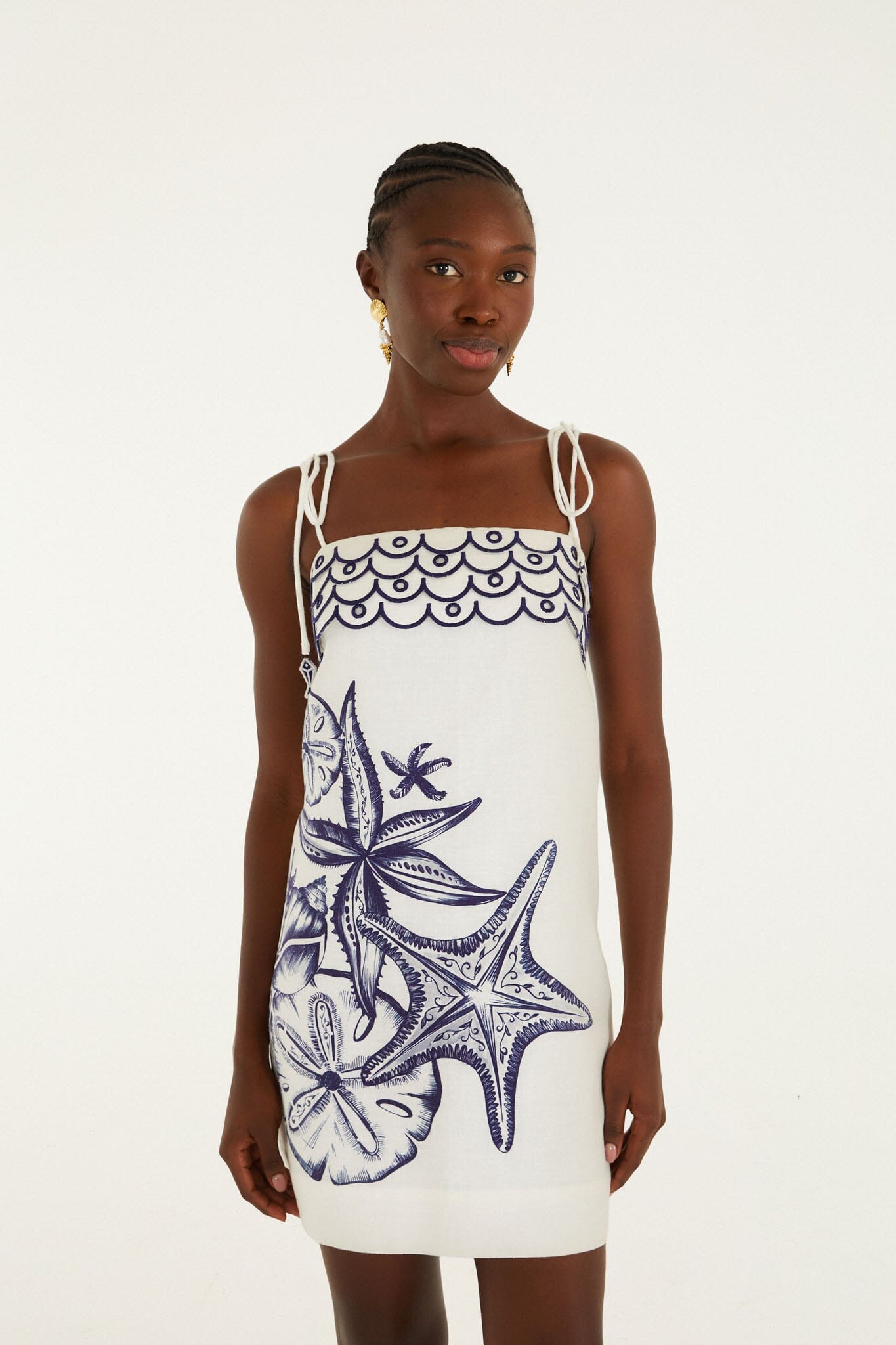 FARM Rio Shop Off-White Coast Stars Euroflax Premium Linen Mini Dress