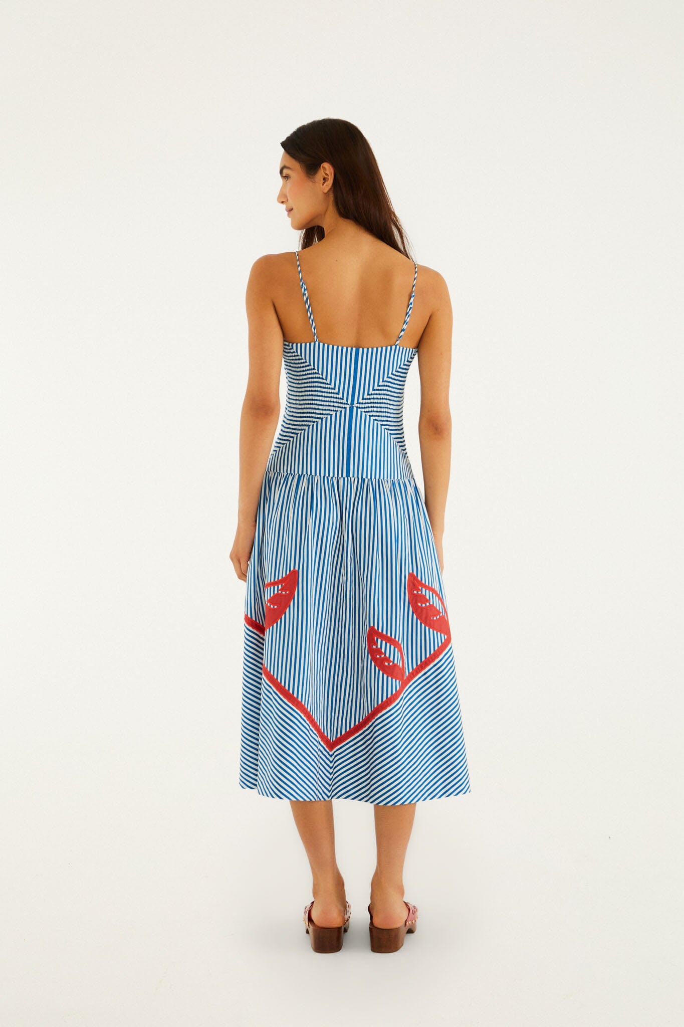 FARM Rio Shop Blue Sky Stripes Sleeveless Midi Dress
