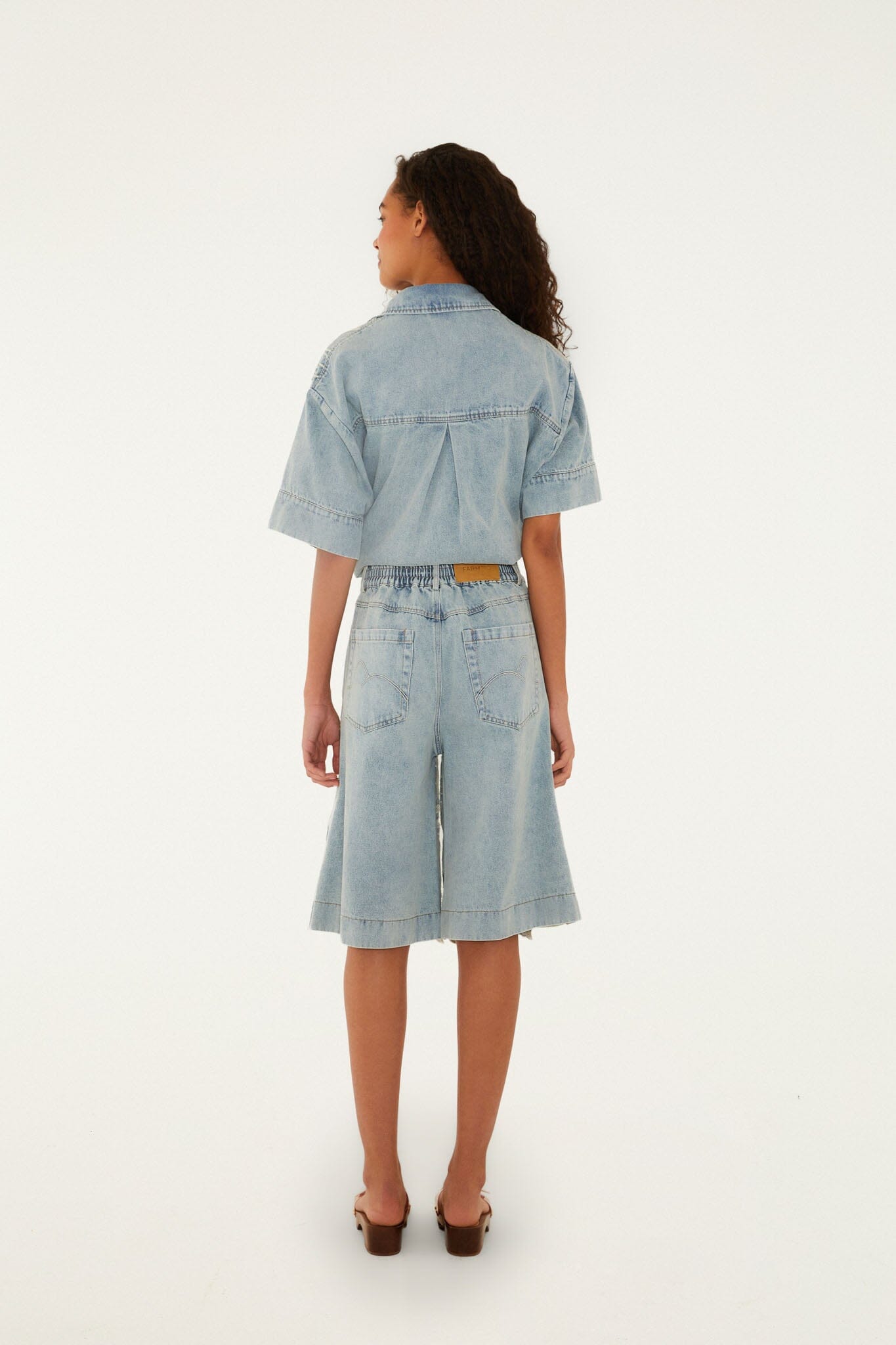 FARM Rio Shop Denim Sea Desire Embroidered Bermuda Shorts