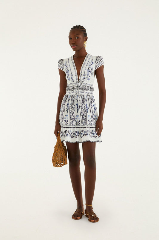 FARM Rio Shop Off-White Flowers Arch Ruffled Mini Dress